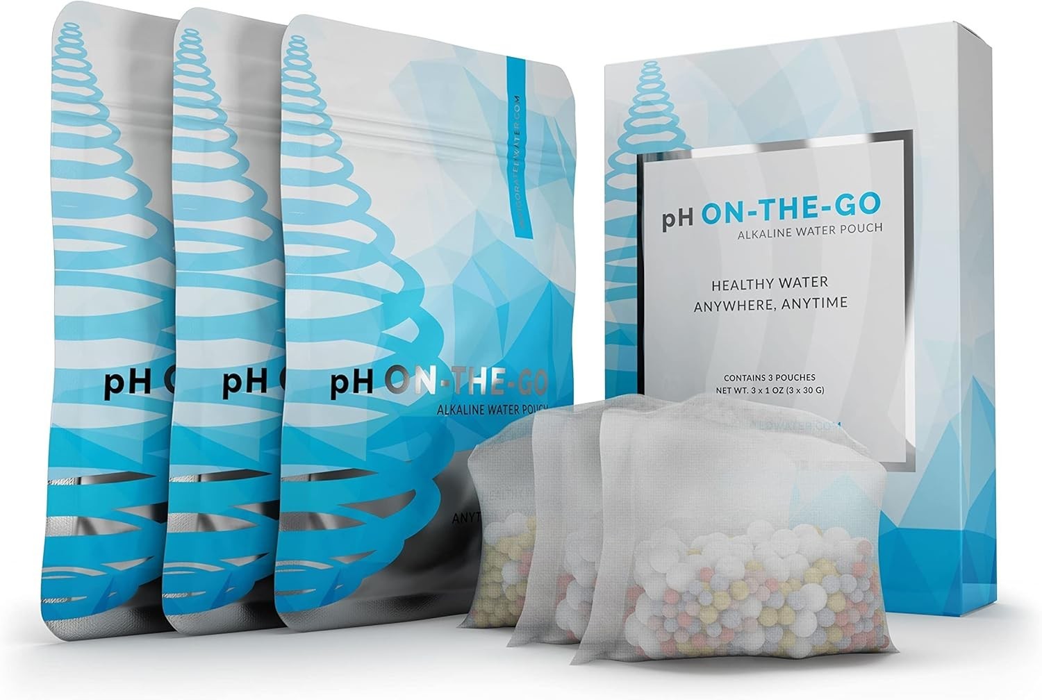pH ON-The-GO Portable Alkaline Water Filter Pouch – 3-Pack, 98L Capacity