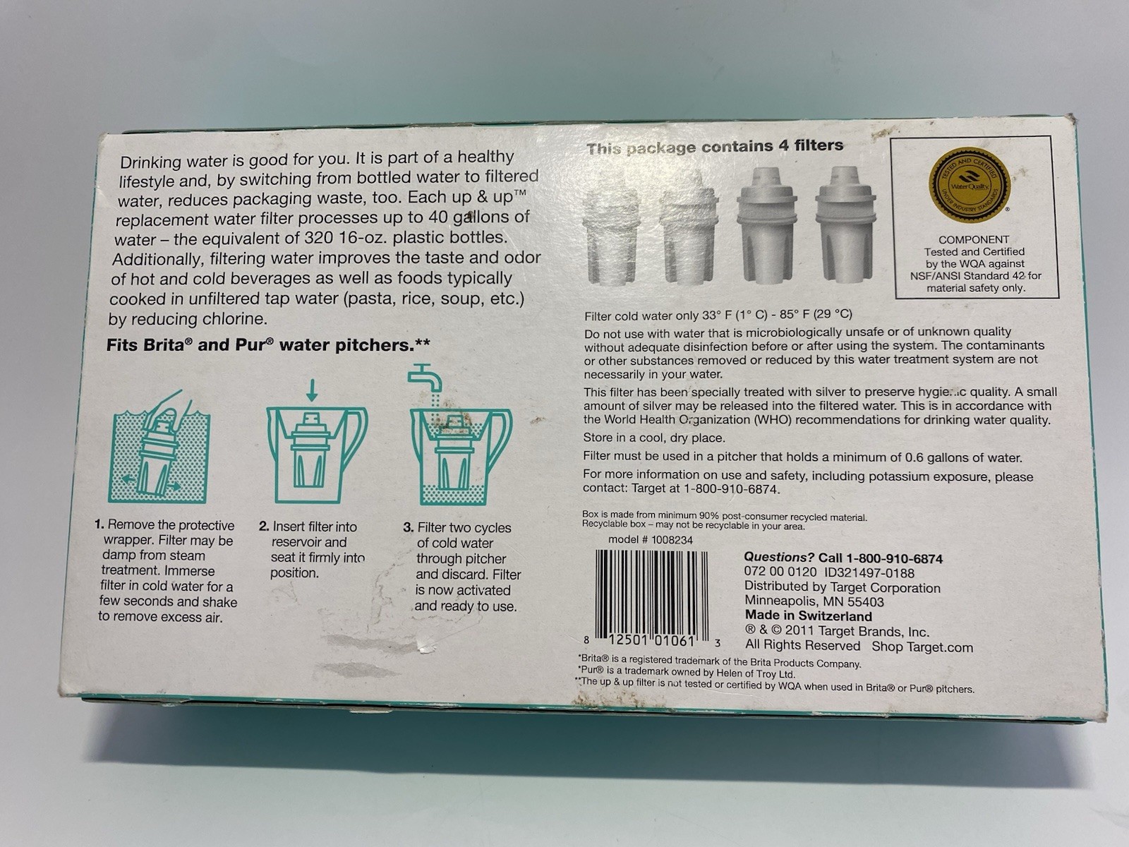 up&up Carbon Water Filter for Brita Maxtra+ & Pur Pitchers, 4 Pack, Open Box