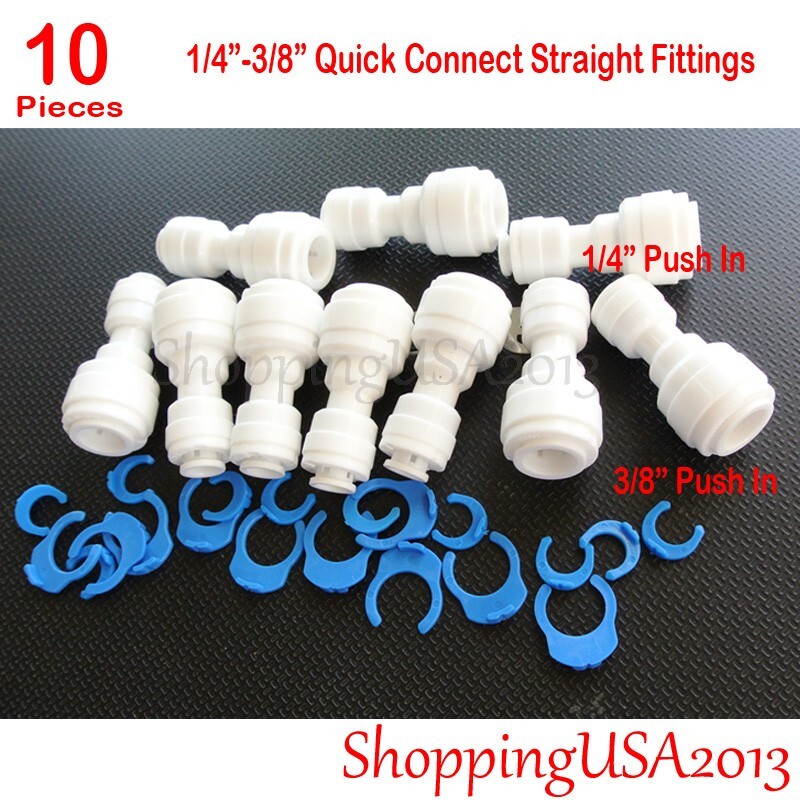 10 Pcs 1/4-3/8 Quick Connect Straight Fitting Connector Push In Water Filter RO