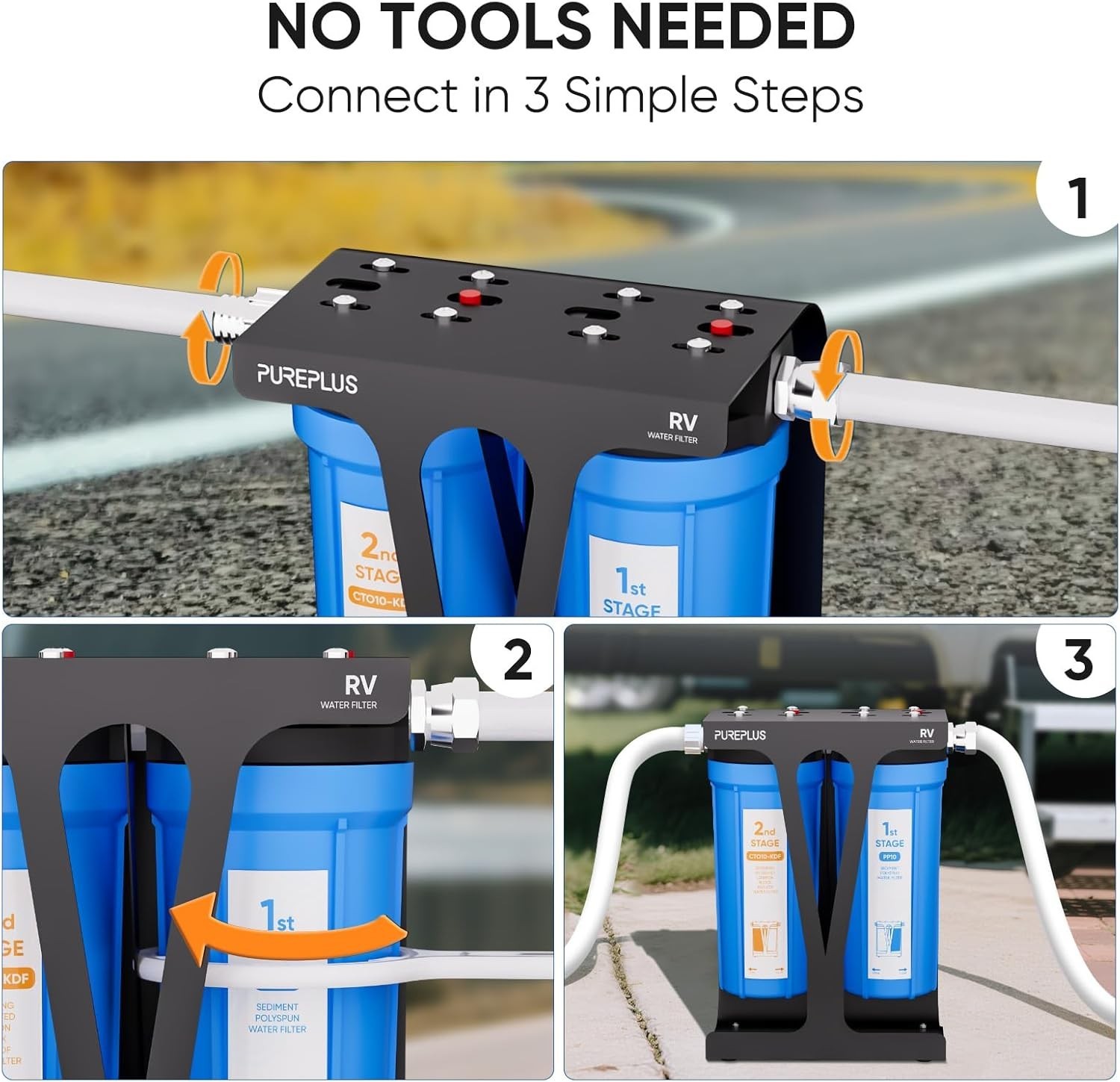 RV Dual Stage Water Filter System, Includes Two Cartridges and Mounting Bracket,