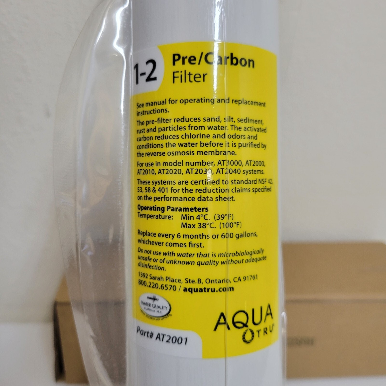 NEW AquaTru Stage 1-2 Replacement PRE/CARBON Water Purifier Filter System