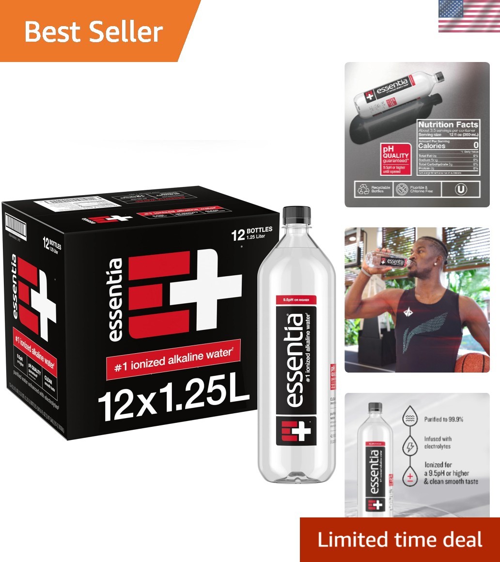 Black Ionized Alkaline Water – 42.3 Fl Oz, Pack of 12, Infused with Electrolytes