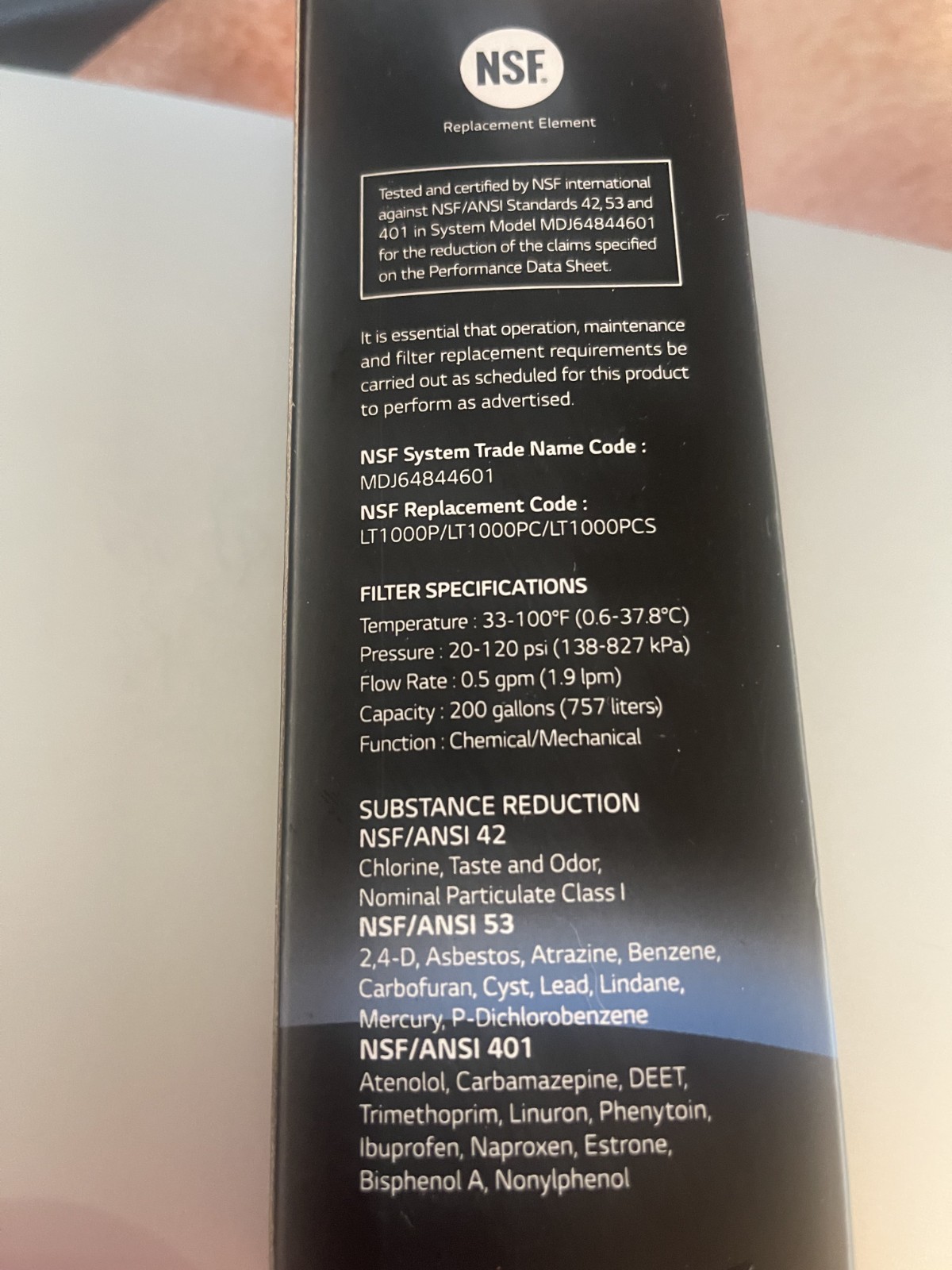 LG LT1000P Refrigerator Water Filter Replacement ADQ747935 1 PACK NEW IN BOX