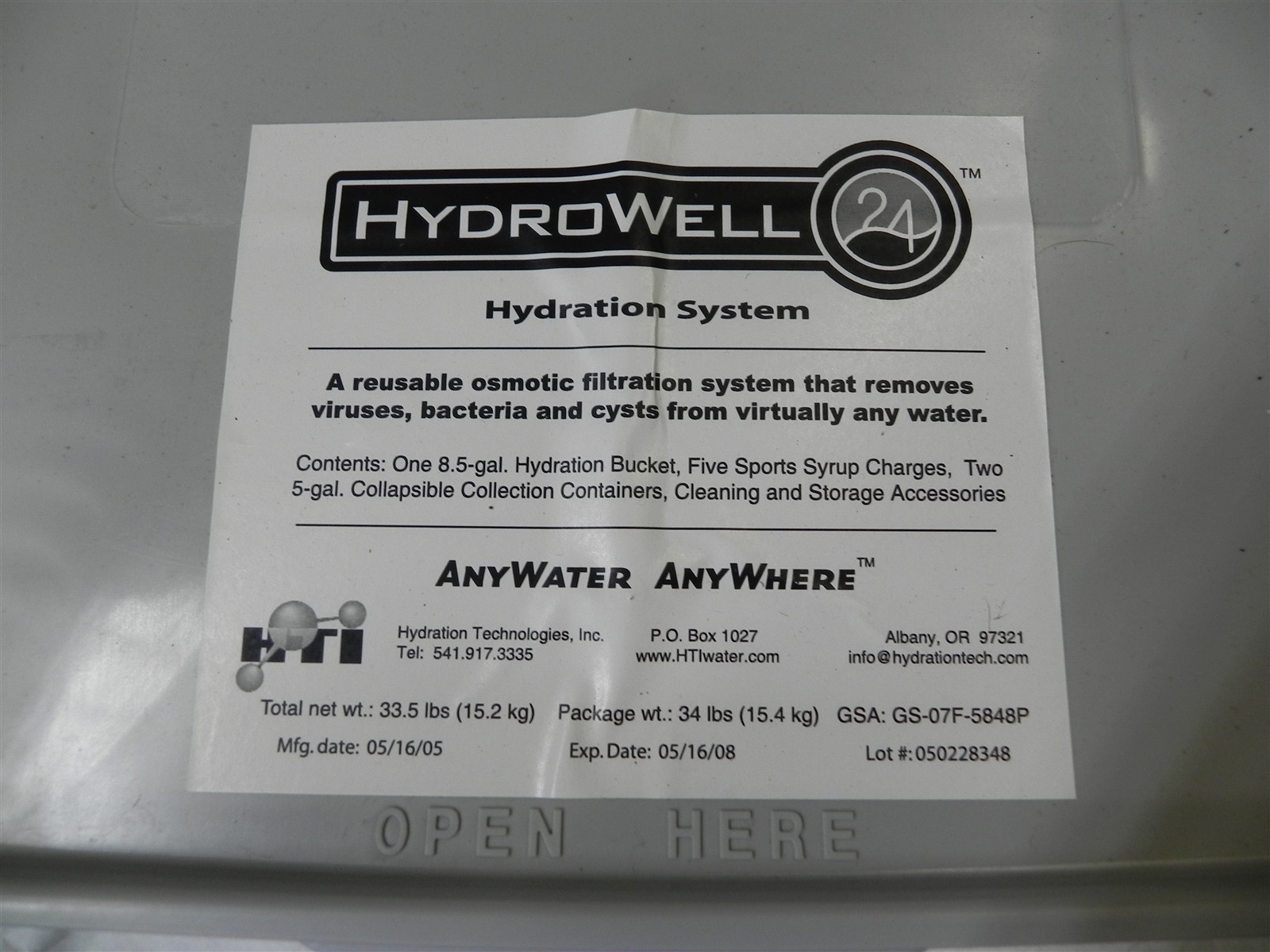 HYDROWELL OSMOTIC FILTRATION SYSTEM KIT REMOVES VIRUS BACTERIA CYSTS FROM WATER