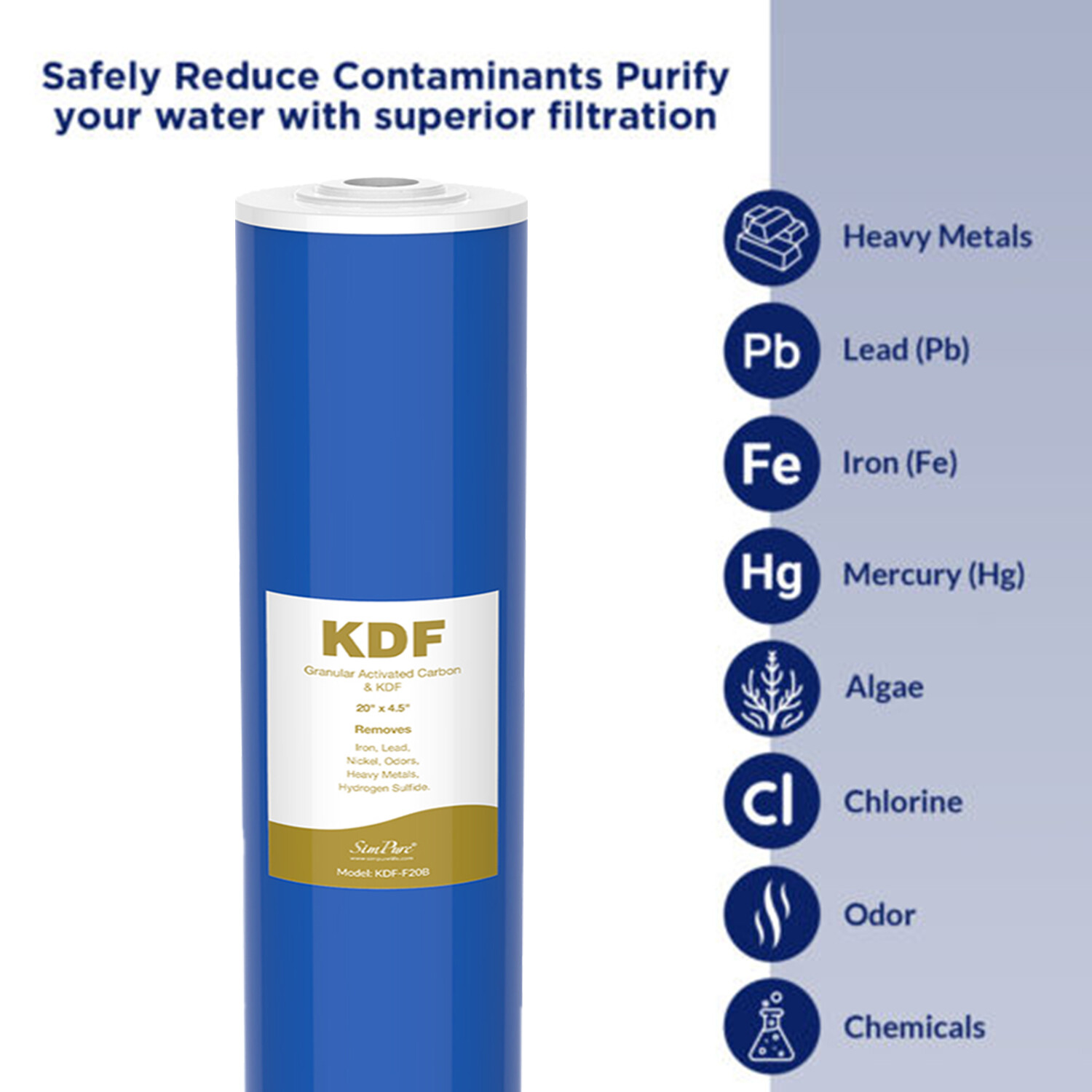 20″ x 4.5″ KDF Big Blue Whole House Water Filter System Heavy Metal Filtration