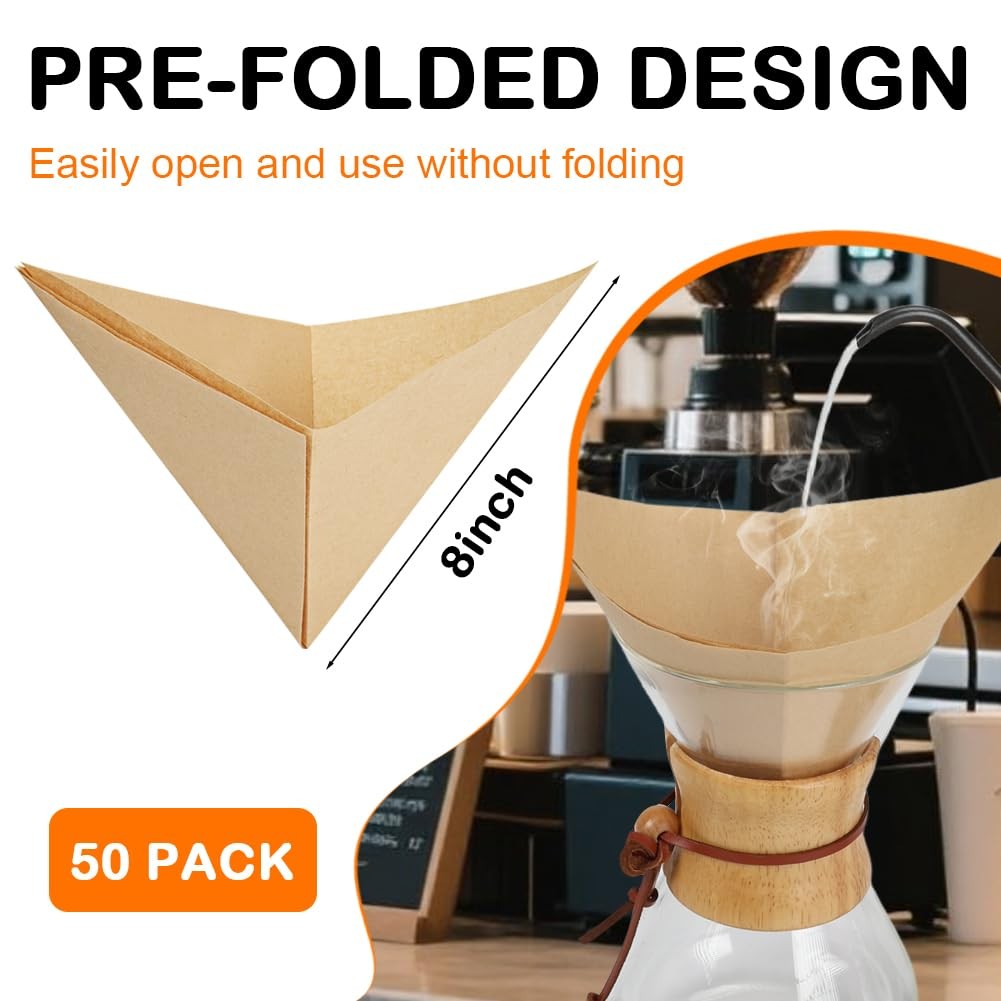 BYKITCHEN Pre-folded Pour Over Coffee Filter, Natural 50pcs-8inch,