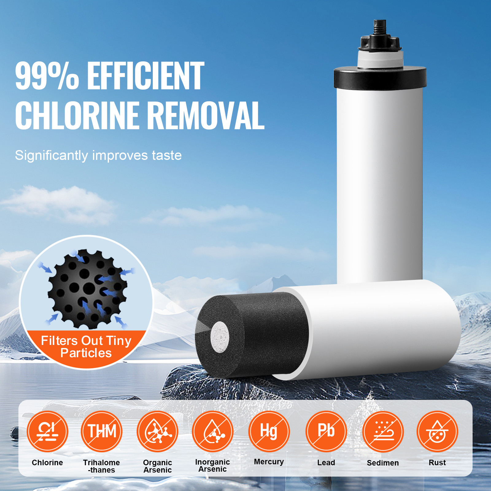 2.25G Gravity-fed Water Filter Countertop System Stainless Steel 2 Filters