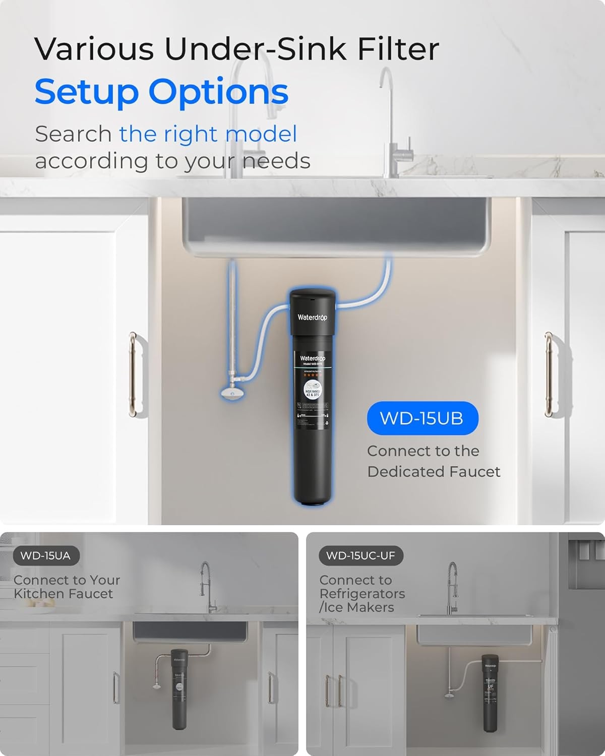 Waterdrop 15UB Under Sink Water Filter System, with Dedicated Faucet, 16K Gal