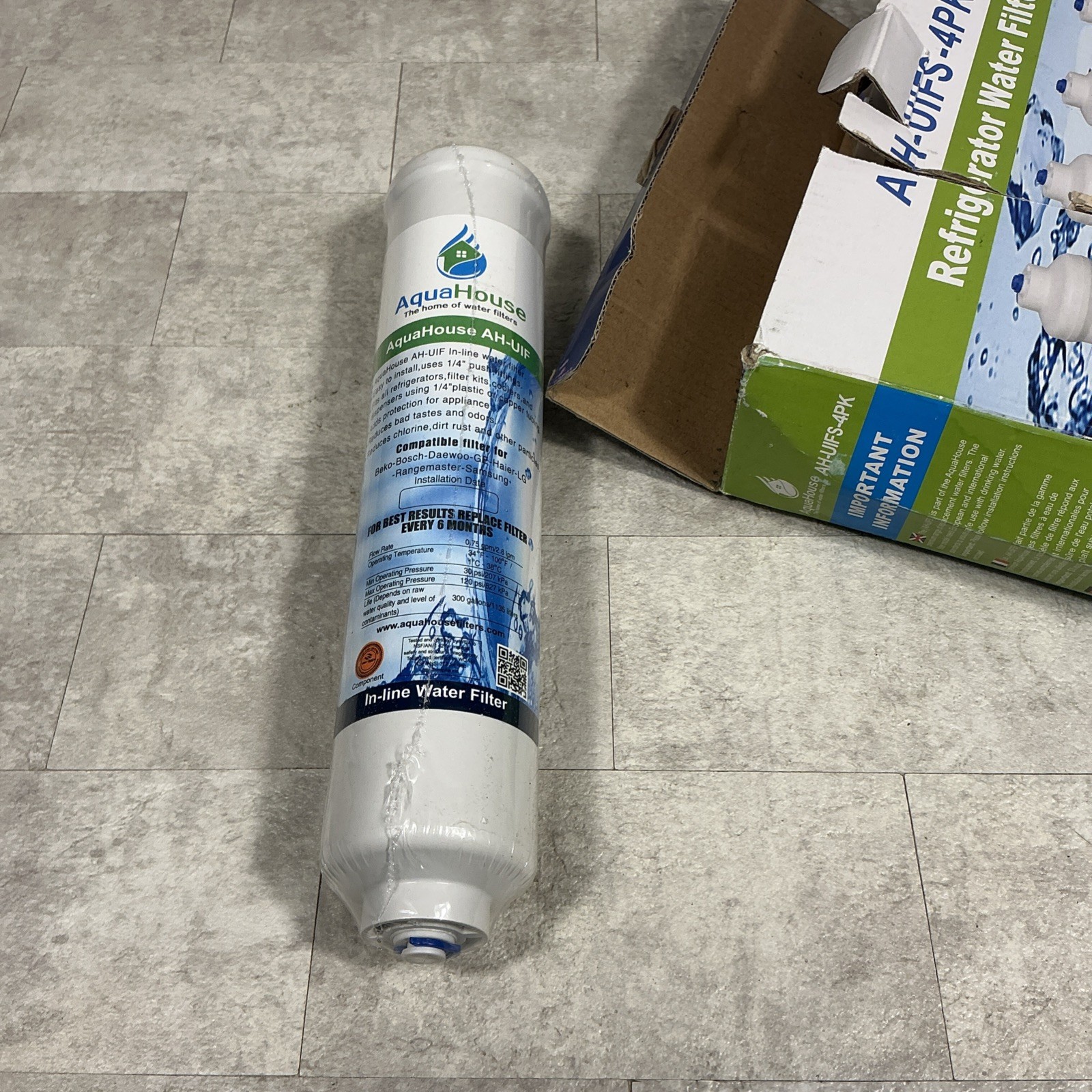 Aqua House Refrigerator Water Filter AH-UIFS-4PK New In Plastic