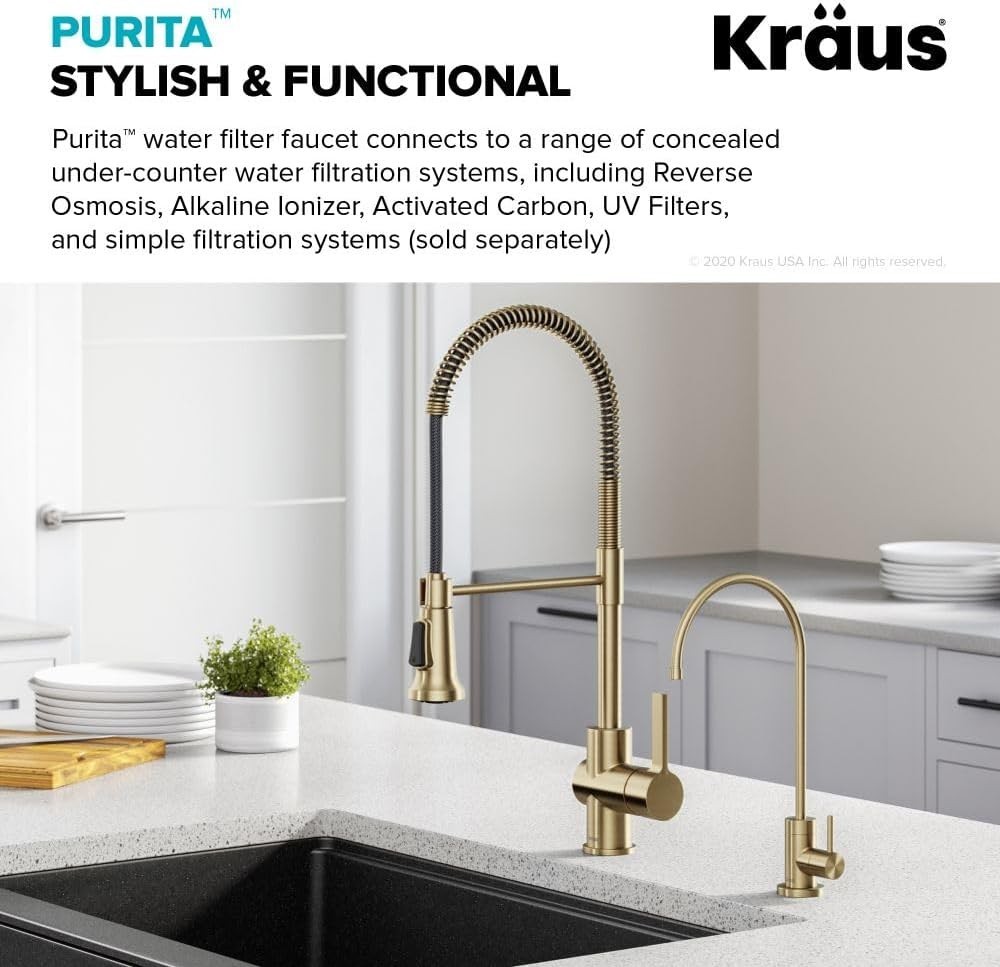 Kitchen Water Filter Faucet Brass 12-in Lead-Free Spot Free Champagne Bronze