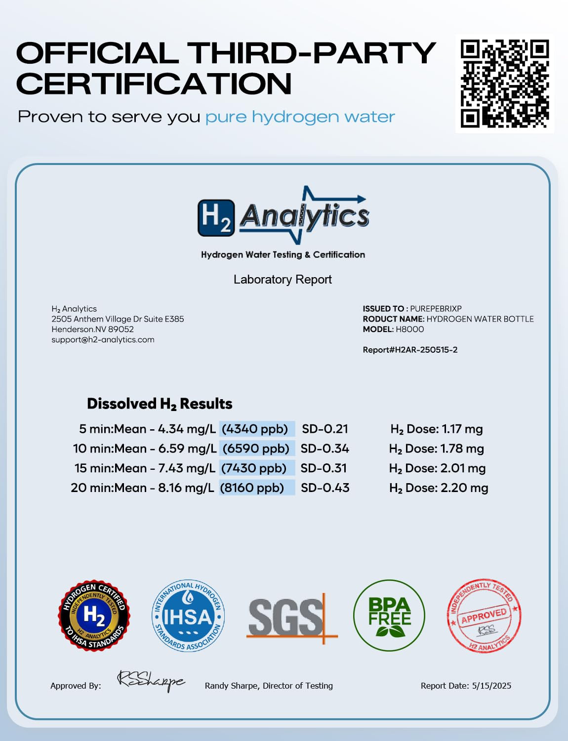 Hydrogen Water Bottle Generator-Up to 8100 PPB Molecular Hydrogen, 12-Hour Hydro