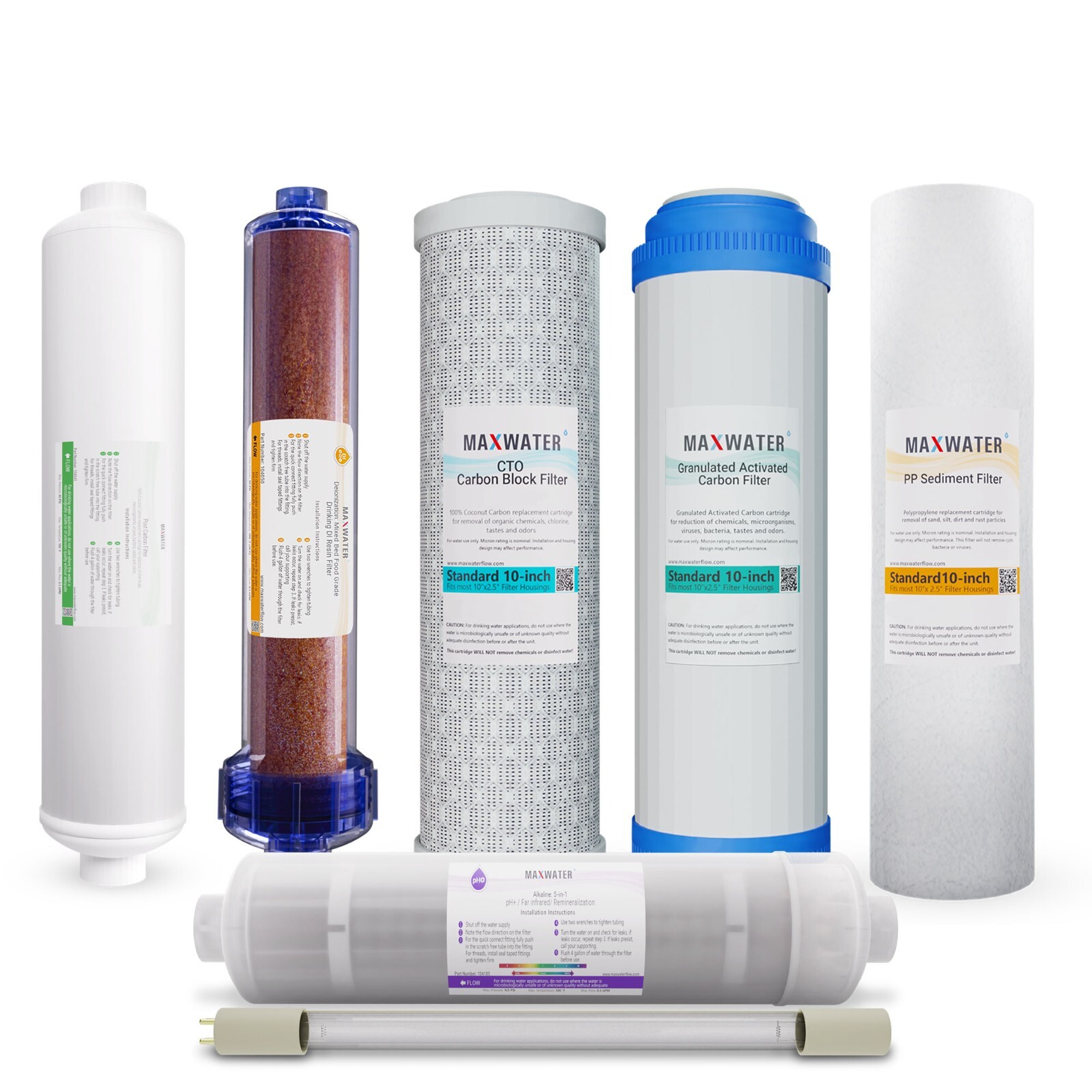 12 Stage RO System replacement Filter Set 5 in1 Alkaline DI and 4 Pins UV Bulb