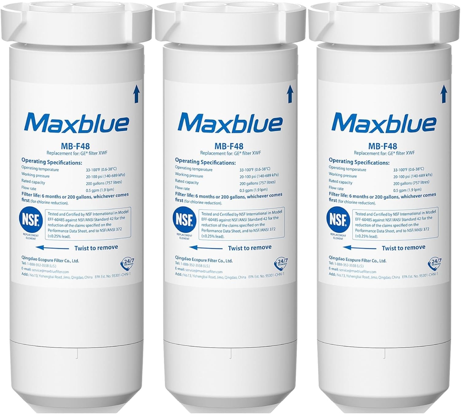 Maxblue XWF Refrigerator Water Filter Replacement for GE® XWF,3 PACK (Not XWFE®)