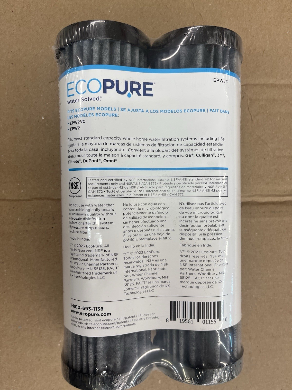 EcoPure EPW2F Premium FACT Universal Whole Home Filter (2 Pack), Dark Gray/Black