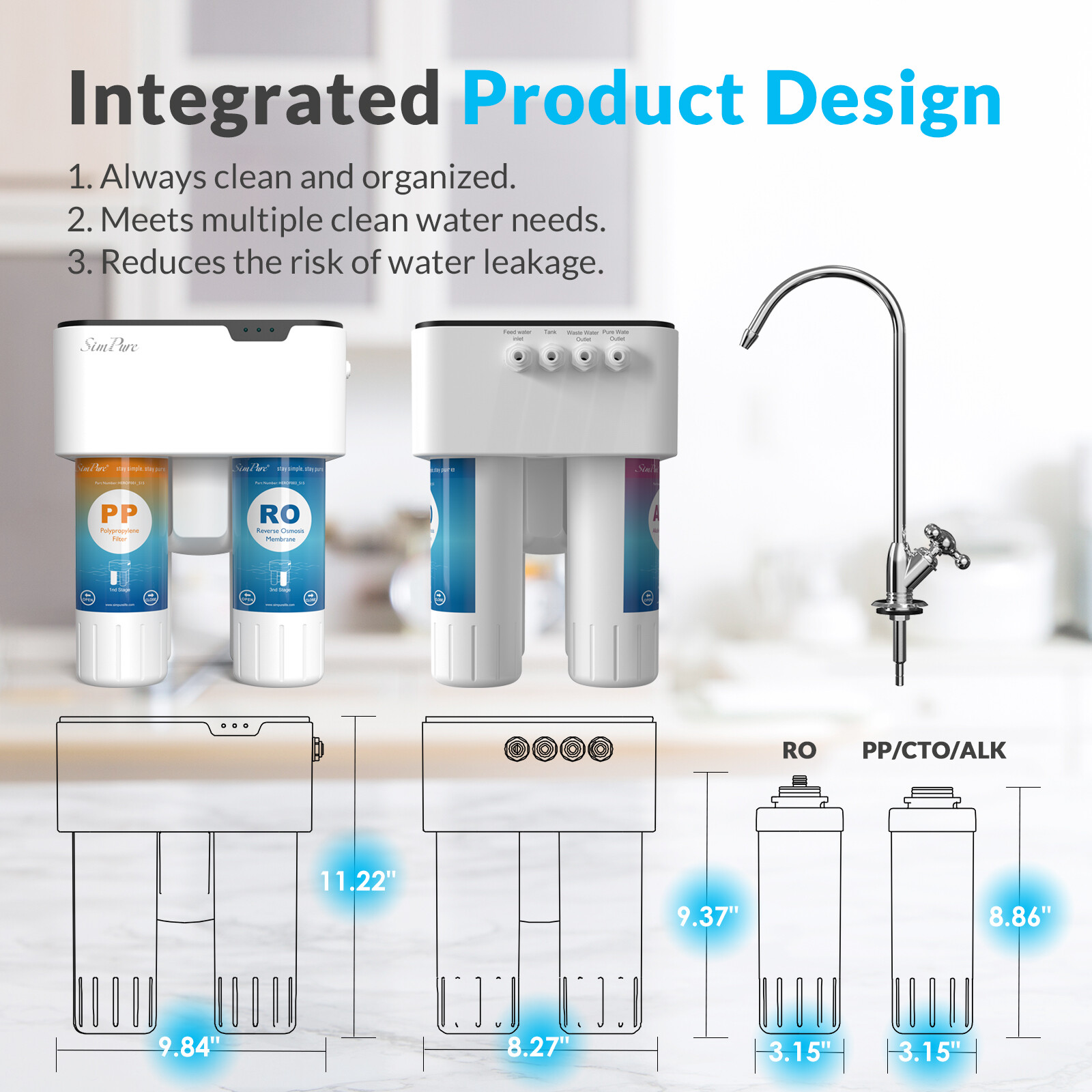 Simpure Q2 Under Sink Water Filter System Reverse Osmosis Space Saver Purifier