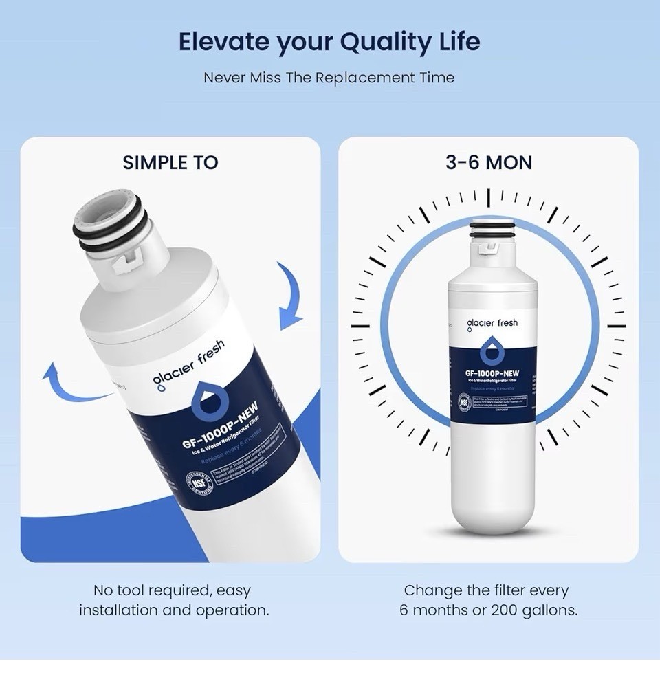 GLACIER FRESH LT1000PC Replacement Water Filter, Compatible with LT1000PC/PCS,