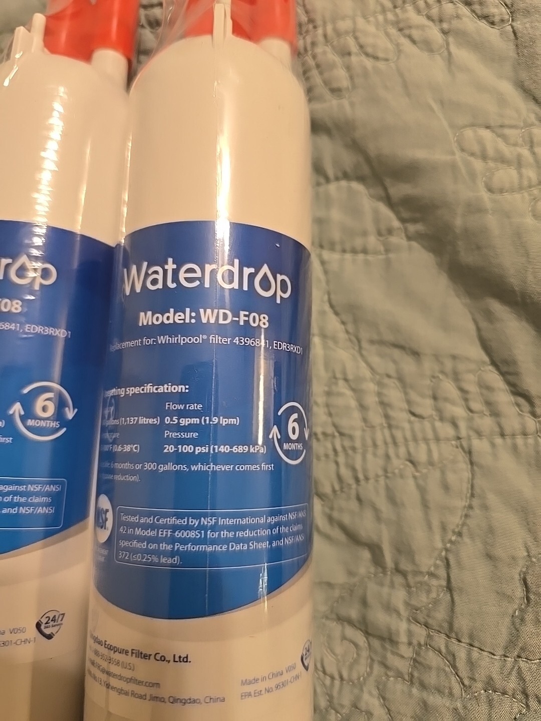 2 NEW Sealed Waterdrop WD-F08 Refrigerator Water Filter For Whirlpool