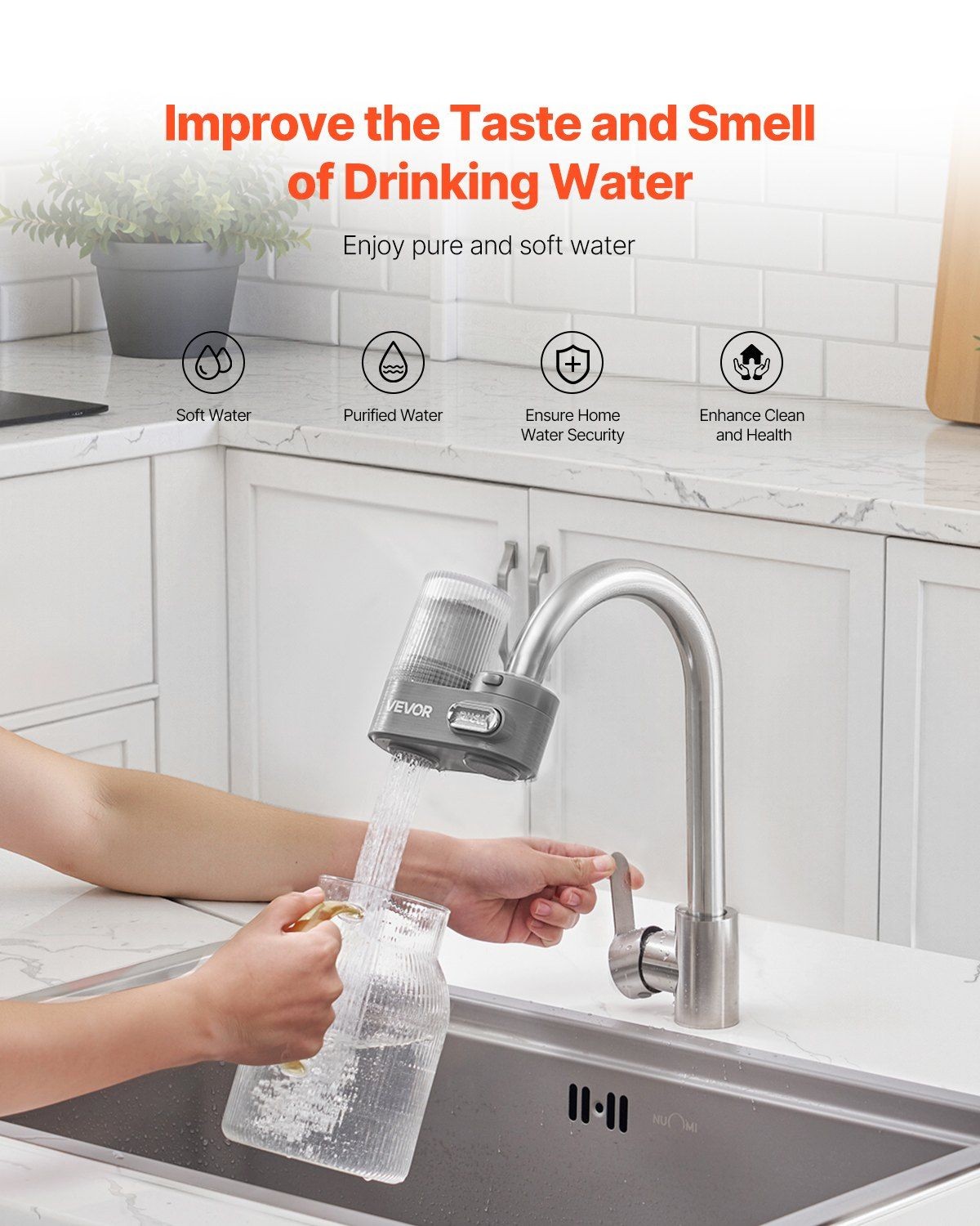 Kitchen Faucet Water Filter – Vertical Gray Mount w/ Purification Cartridge