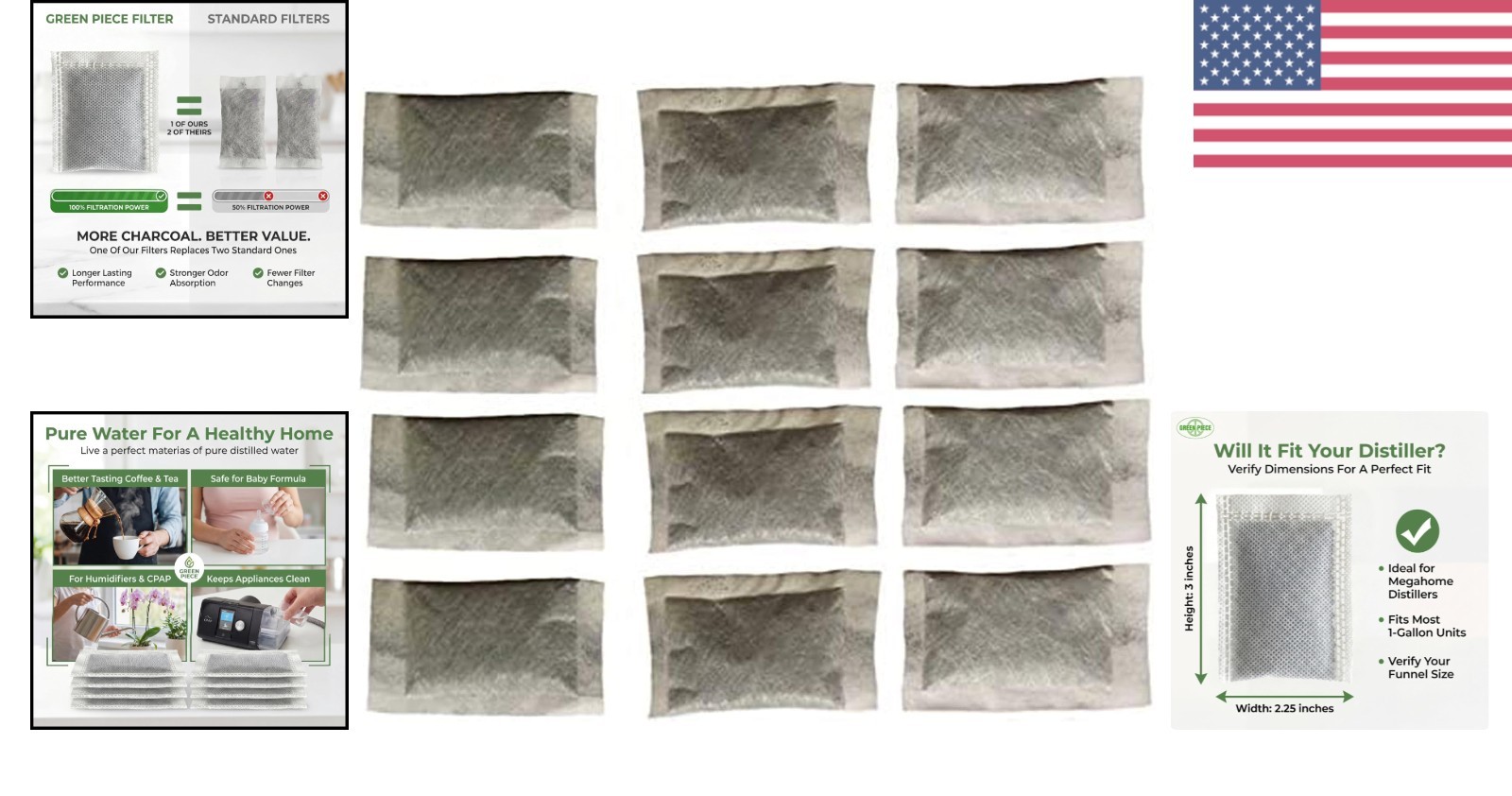 Superior Odor & VOC Absorbing Carbon Sachets for Countertop Distillers – 12 Pack