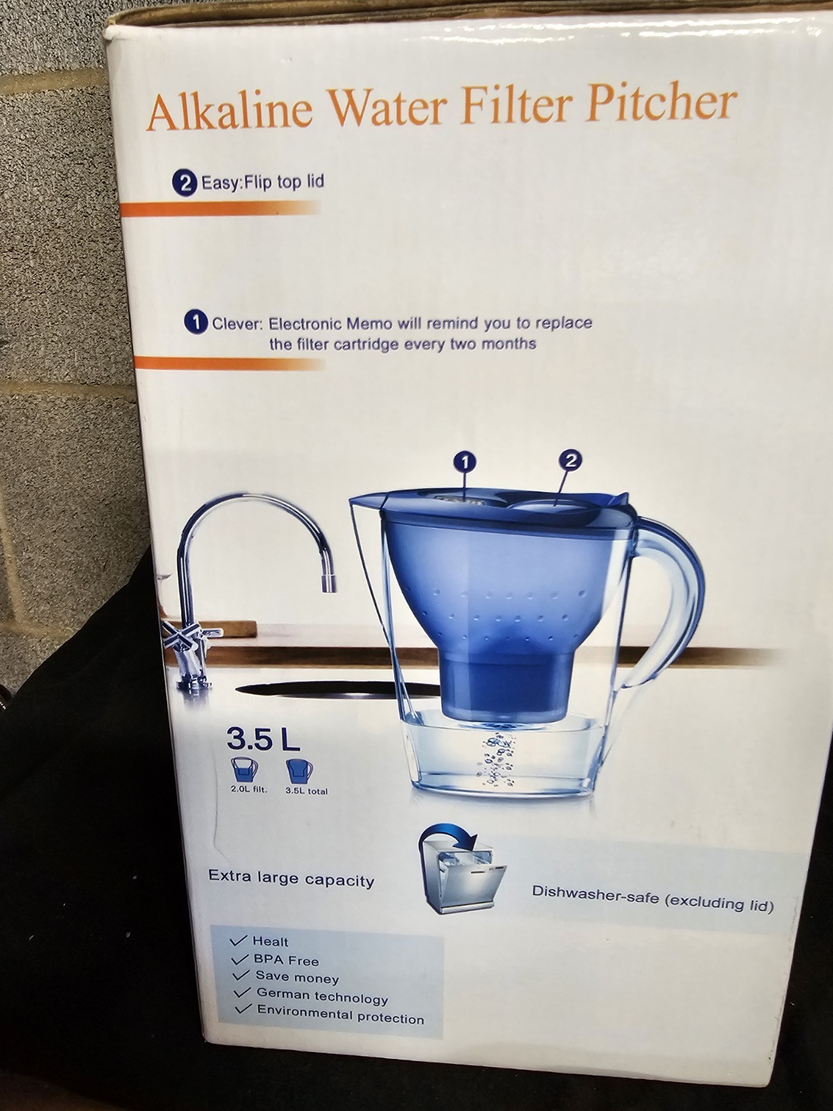 Alkaline Water Filter Pitcher 3.5L with 2 Filters BPA Free 7 Stage Purification