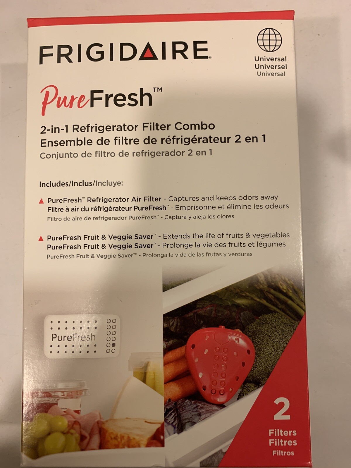 2 PACK FRIGIDAIRE Pure Fresh 2-in-1 Refrigerator Filter Combo+Fruit&Veggie Save