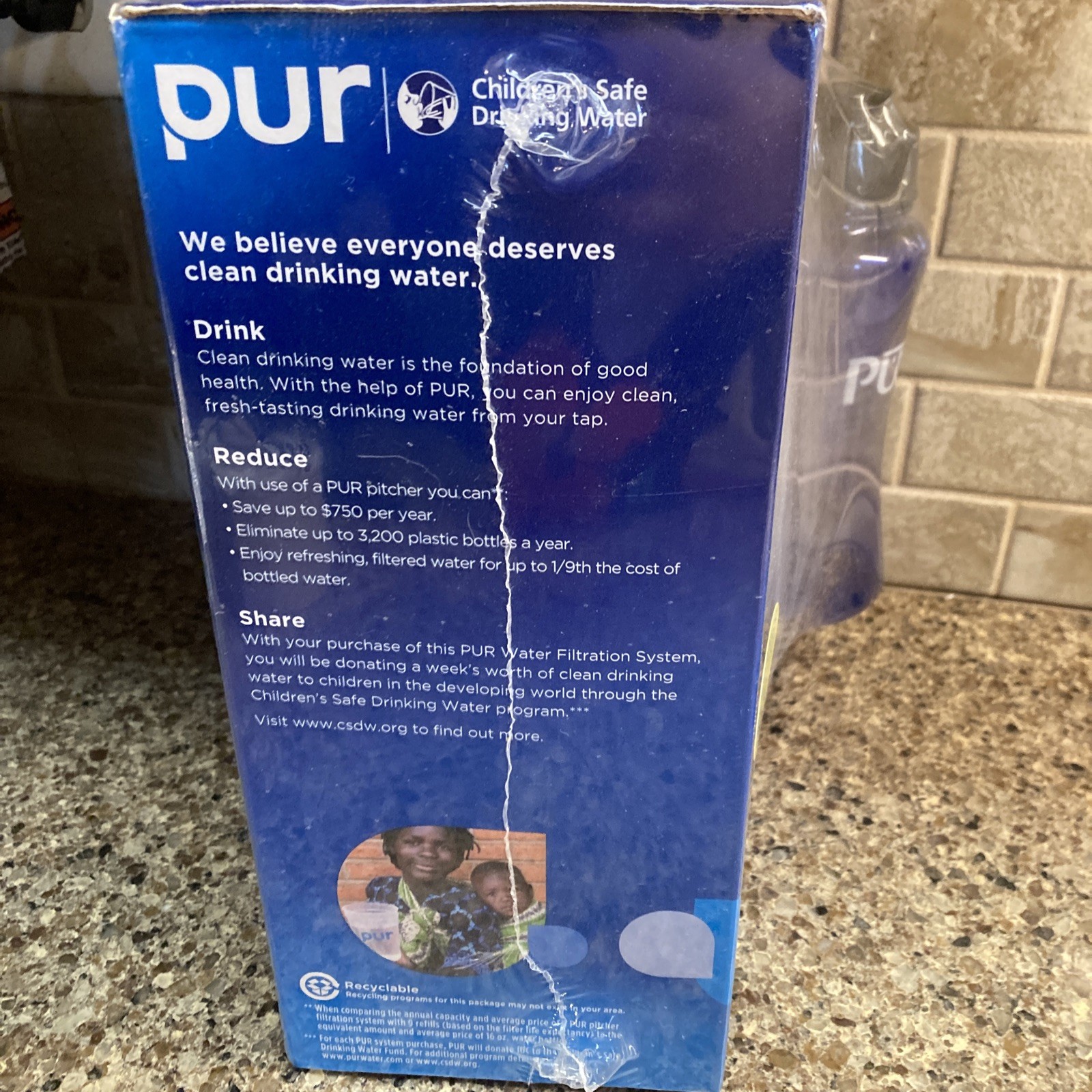 PUR 7 Cup Water Pitcher Filtration System Filters Chlorine & Mercury