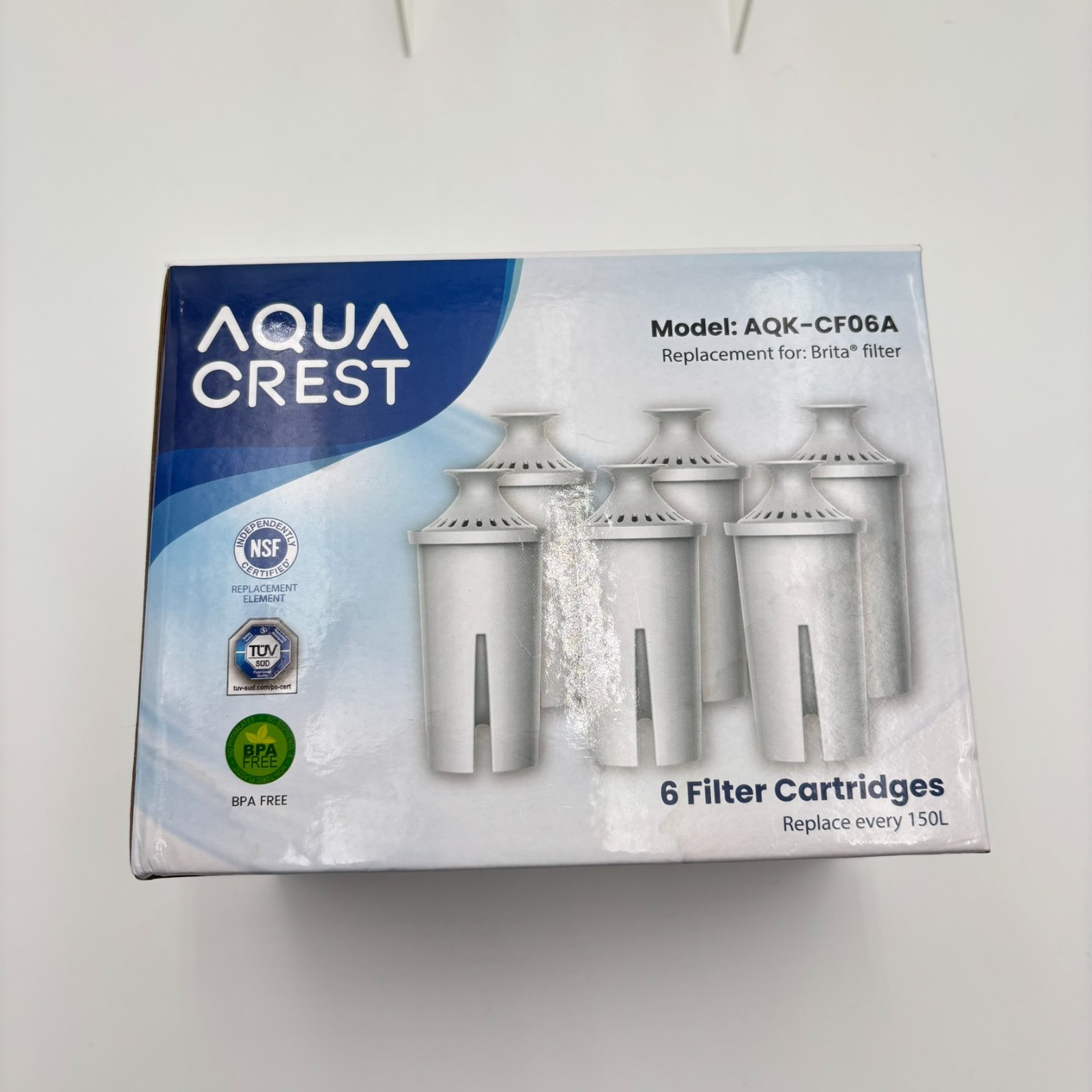 Aqua Crest AQK-CF06A 6 Pack Water Filter Replacement For Brita Pitchers BPA Free