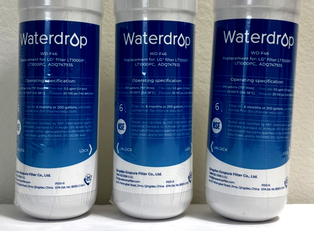 Waterdrop refrigerator Filters WD-F46 with 3 air filters-Open box, pack of 3