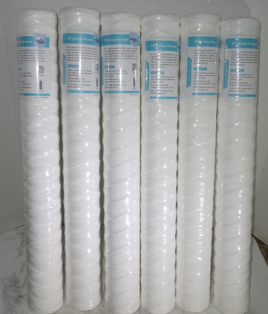 5 Micron 20″x2.5 inch Whole House String Wound Well Water Sediment Filter 6 Pack