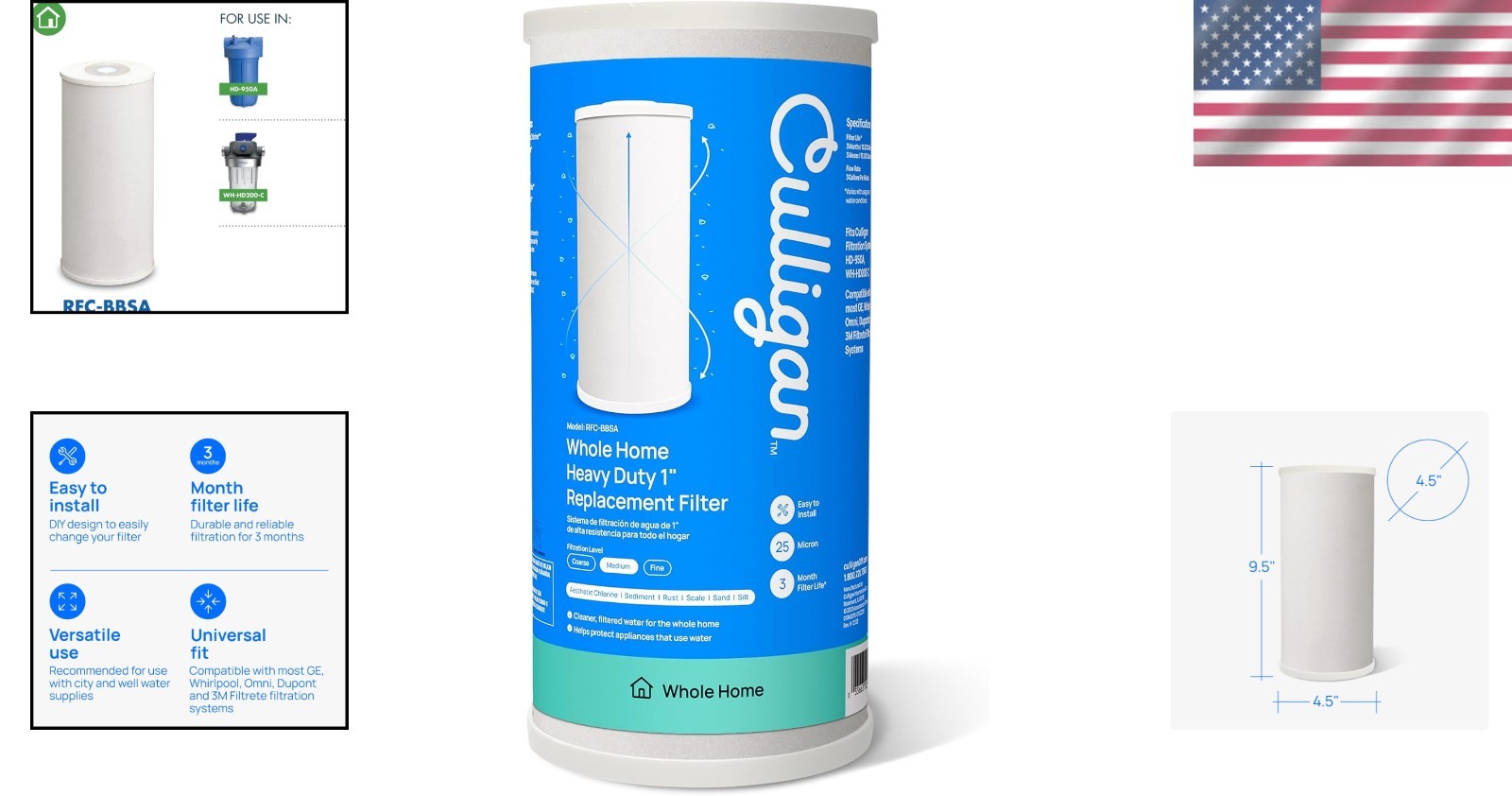 Heavy Duty Water Filter 10 x 4.5 Inch 25 Micron Compatible with Multiple Systems