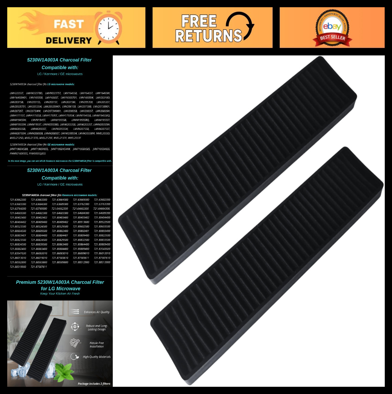 2 Pack Replacement Charcoal Filters for LG Microwaves – Compatible with Multiple