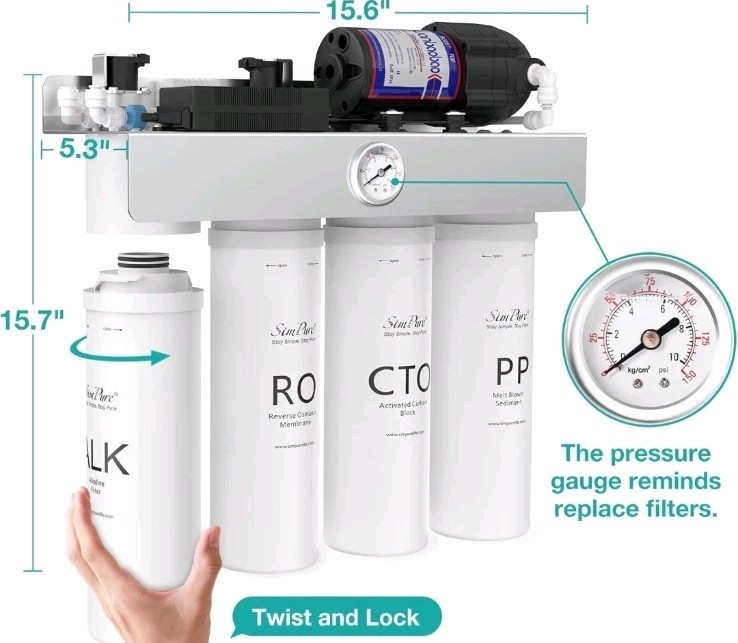 SimPure T1-400ALK Alkaline UV Reverse Osmosis System, NSF/ANSI 58 Certified, Tan