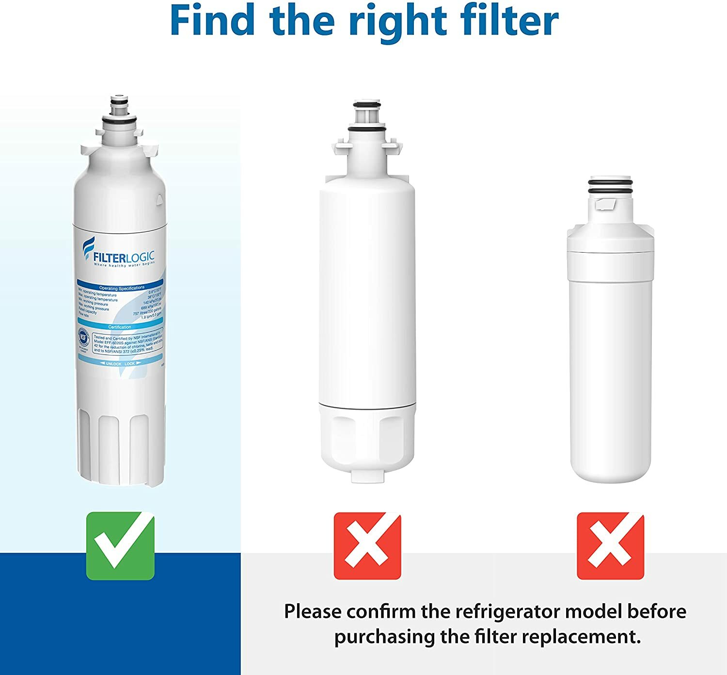 FilterLogic ADQ73613401 Refrigerator Water Filter, Replacement for LG® LT800P®