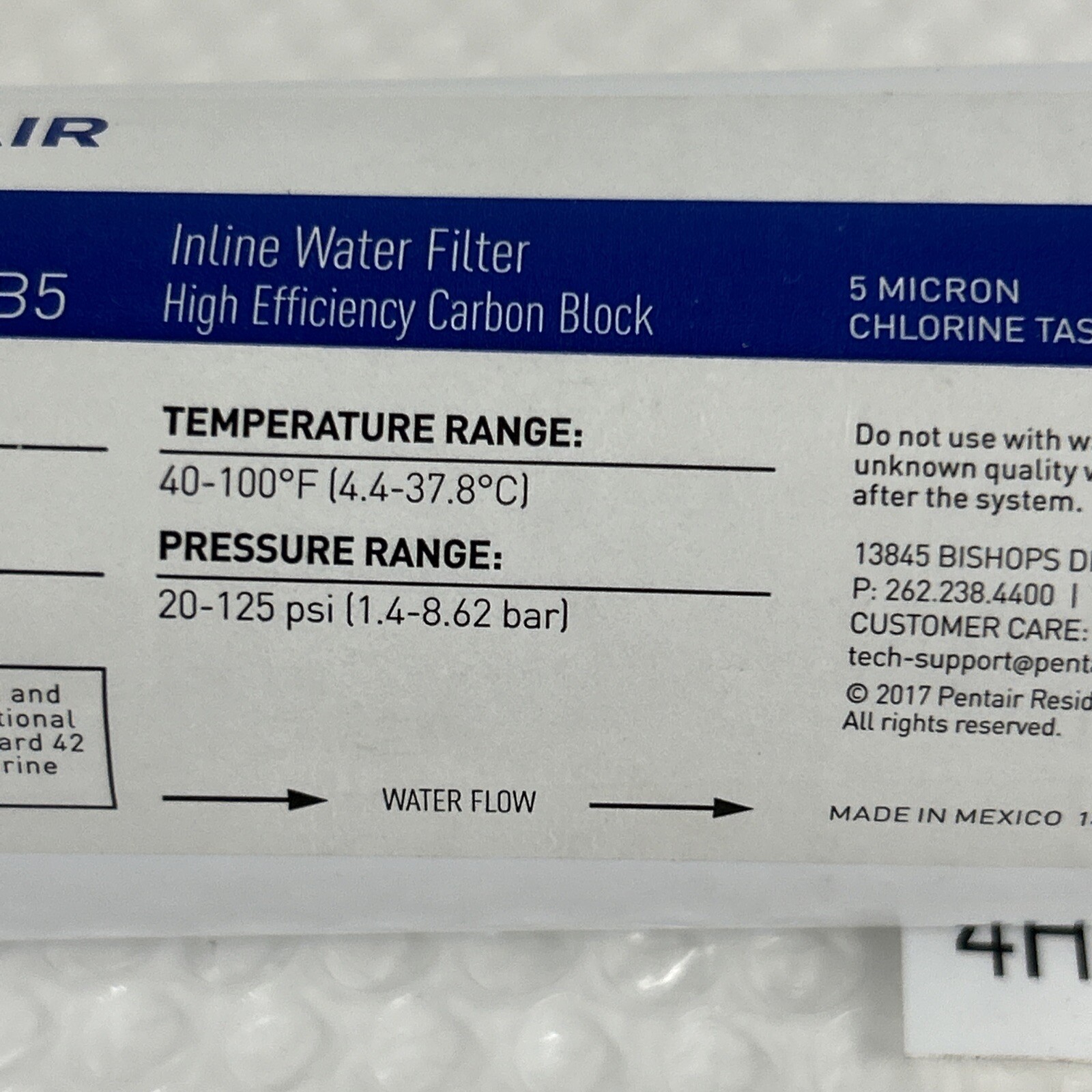 Pentair Pentek GS-215CB5 Inline Water Filter 3,500 Gal 1.0GPM 40-100°F 20-125PSI