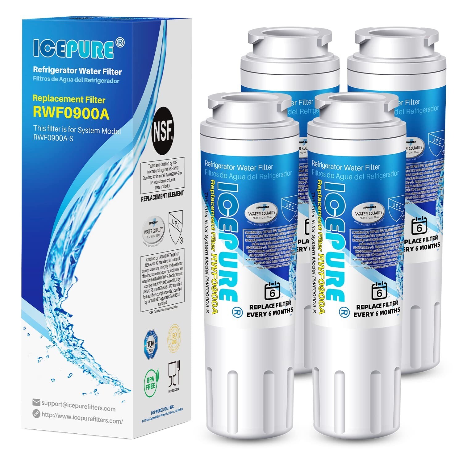4 Pack Fit For Maytag UKF8001 UKF8001AXX-200 4396395 9084 ICEPURE Water Filter