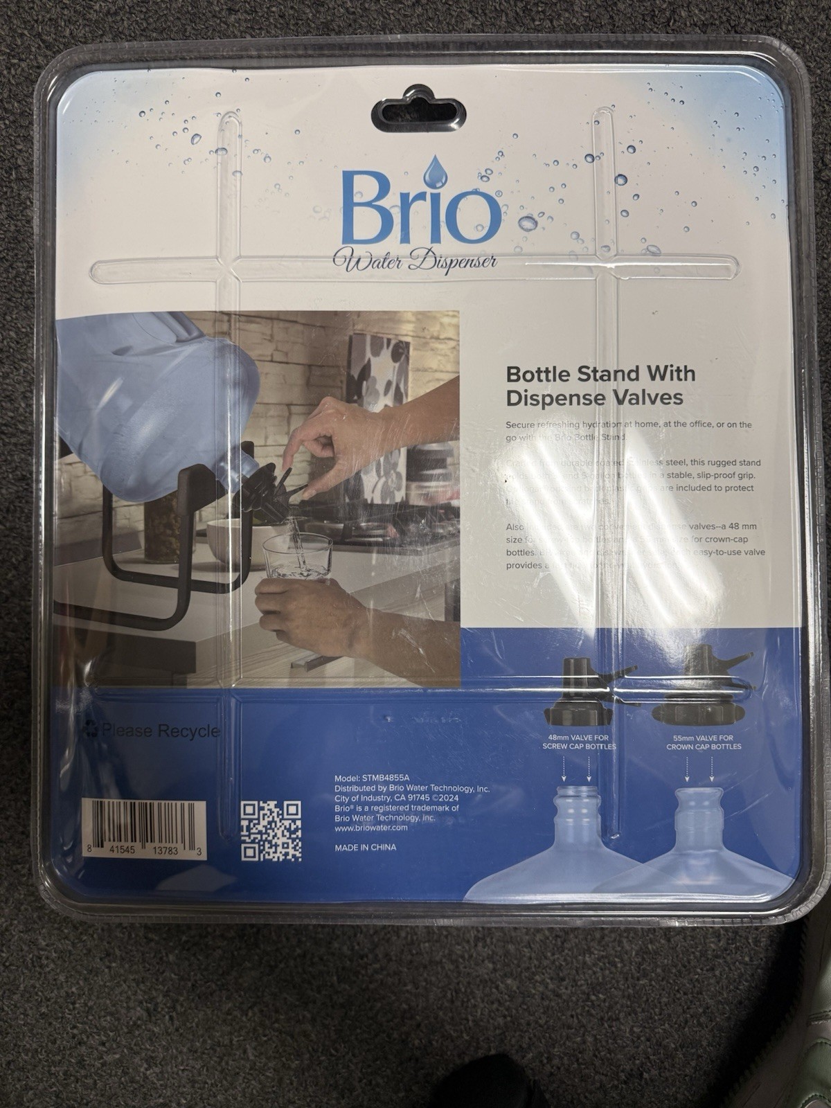 Brio Stainless Steel 3-5 Gallon Water Jug Stand and 2 Dispenser Valves, Black