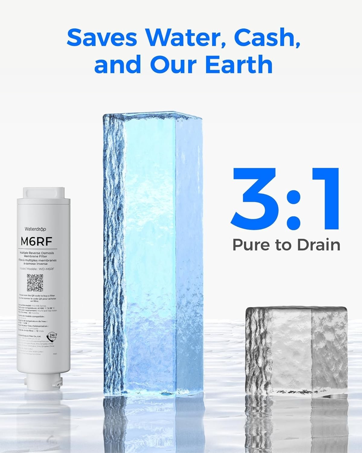 Waterdrop M6RF RO Water Filter, Replacement for Waterdrop M6H RO System
