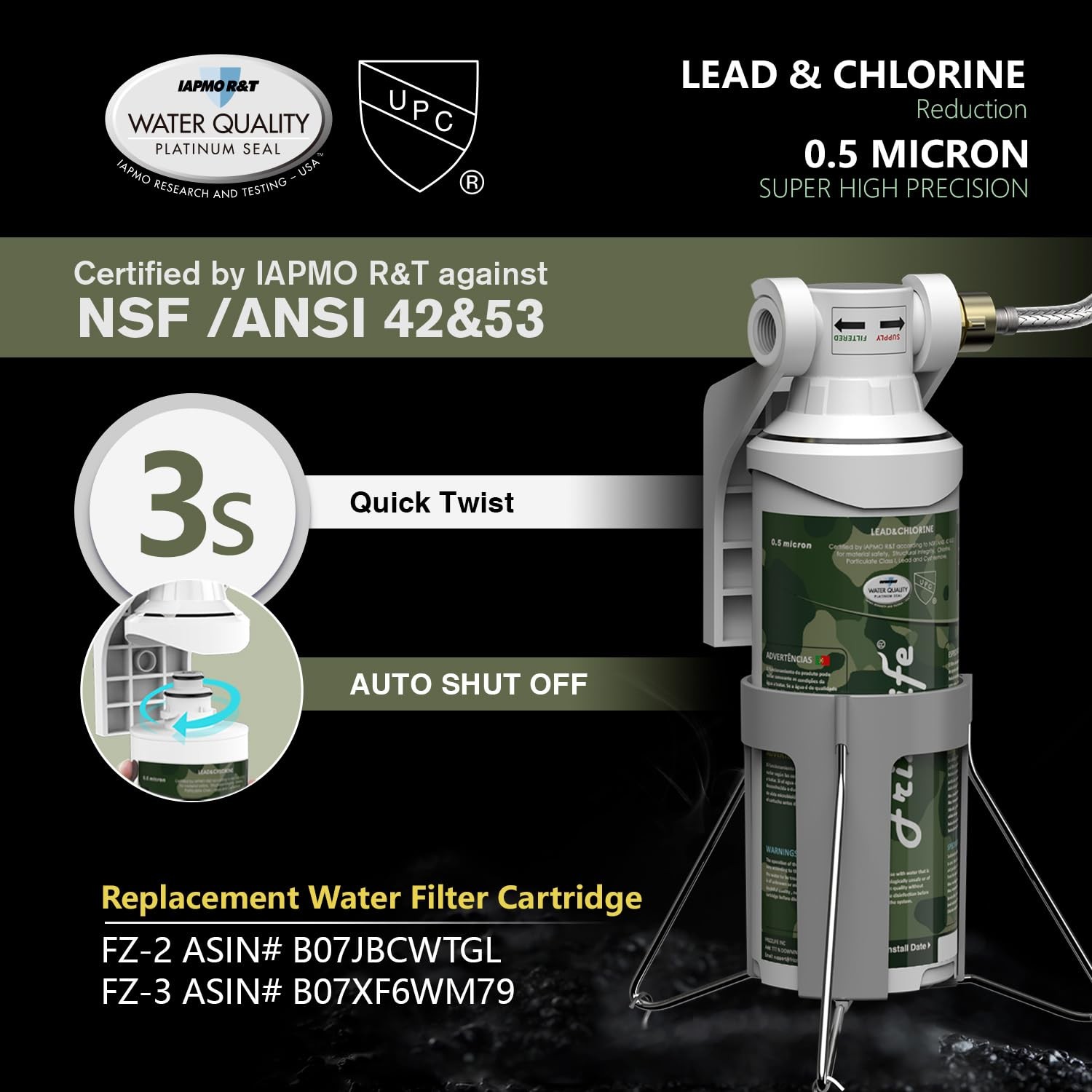 NSF Certified RV Inline Water Filter – Reduces Chlorine, Lead & Odors