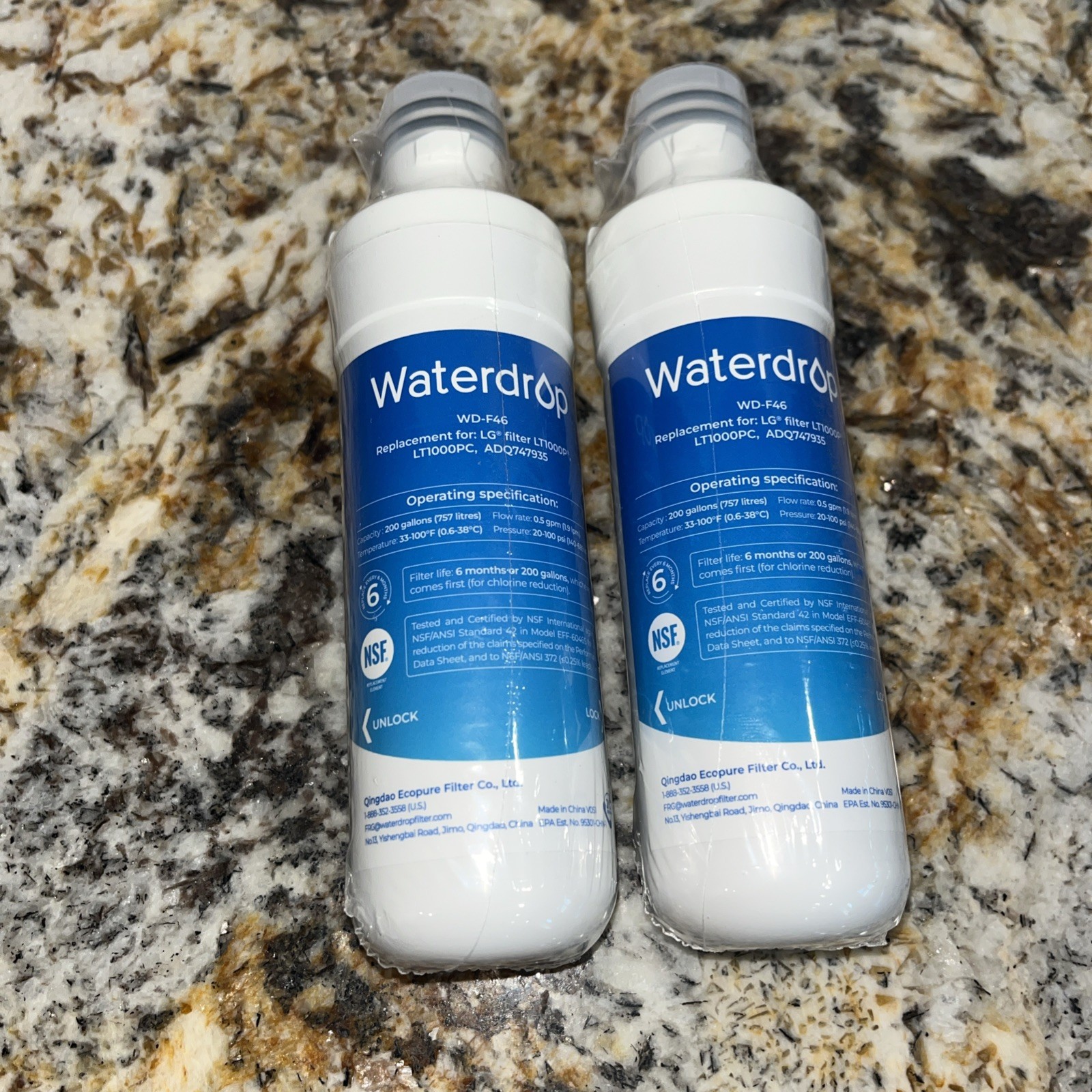 2 Waterdrop Model WD-F46 Refrigerator Water Filter Replacement New Sealed