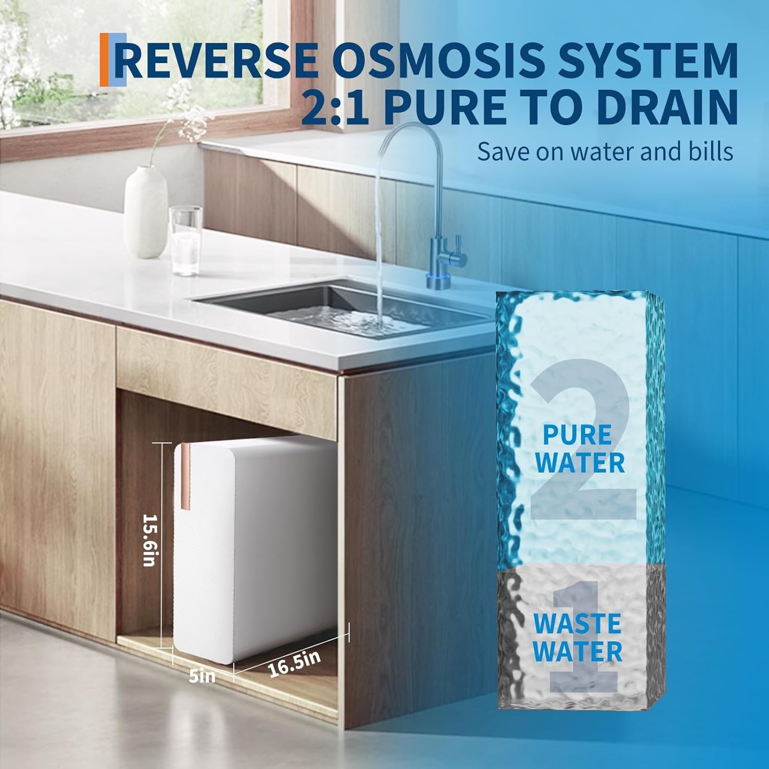 600 GPD Tankless Reverse Osmosis Under-Sink Water Filter Filtration System