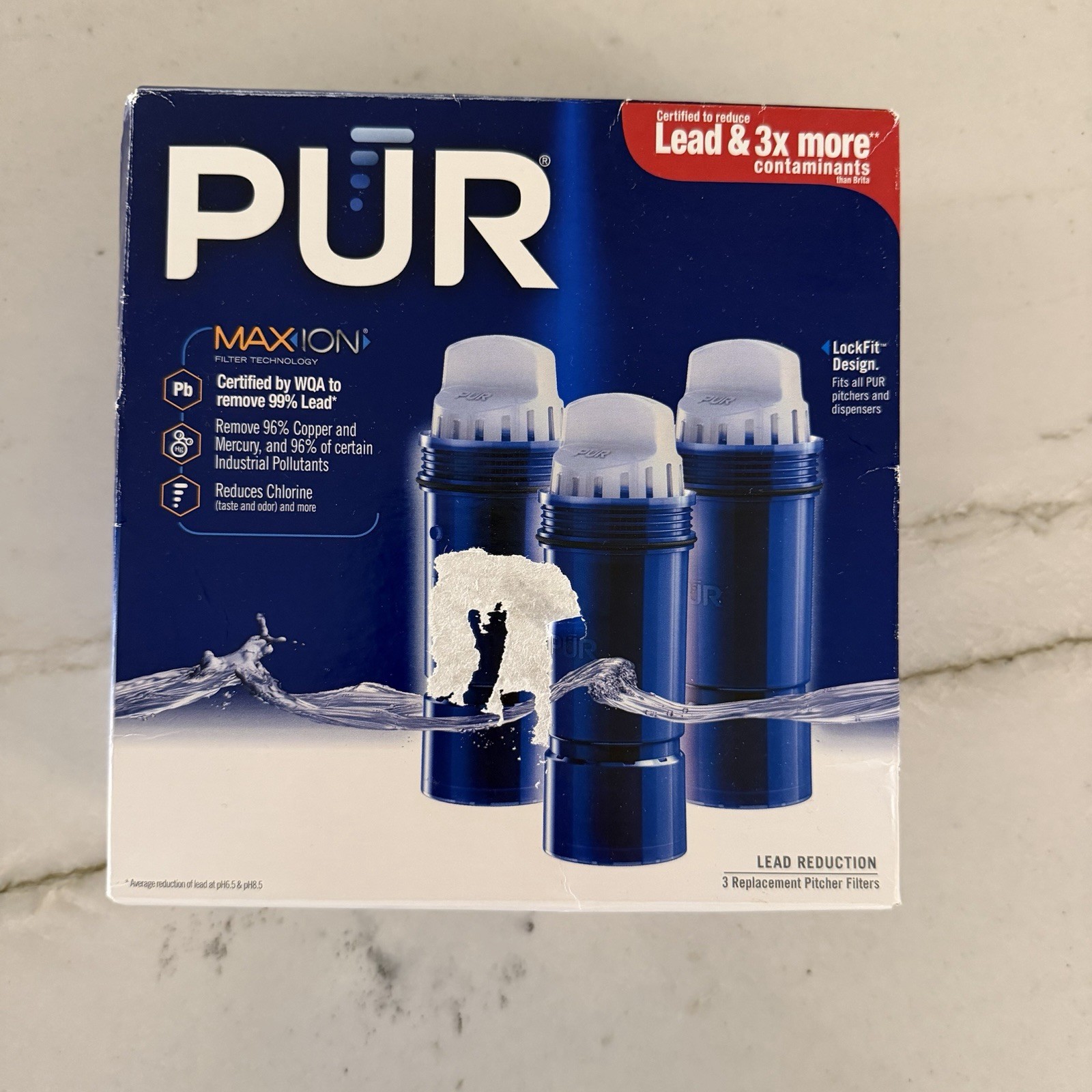 NEW PUR Max ion PPF951K 3X Replacement Filter 3 Count Blue Pitcher Dispenser