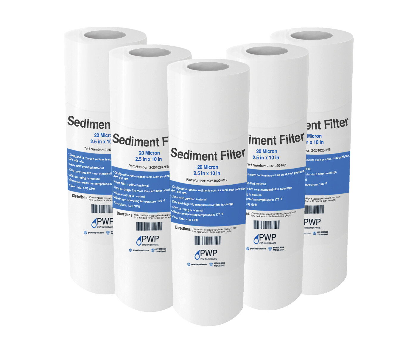 Sediment Melt Blown Water Filter Cartridge Standard 2.5×10″ 20 Micron 5 Pack