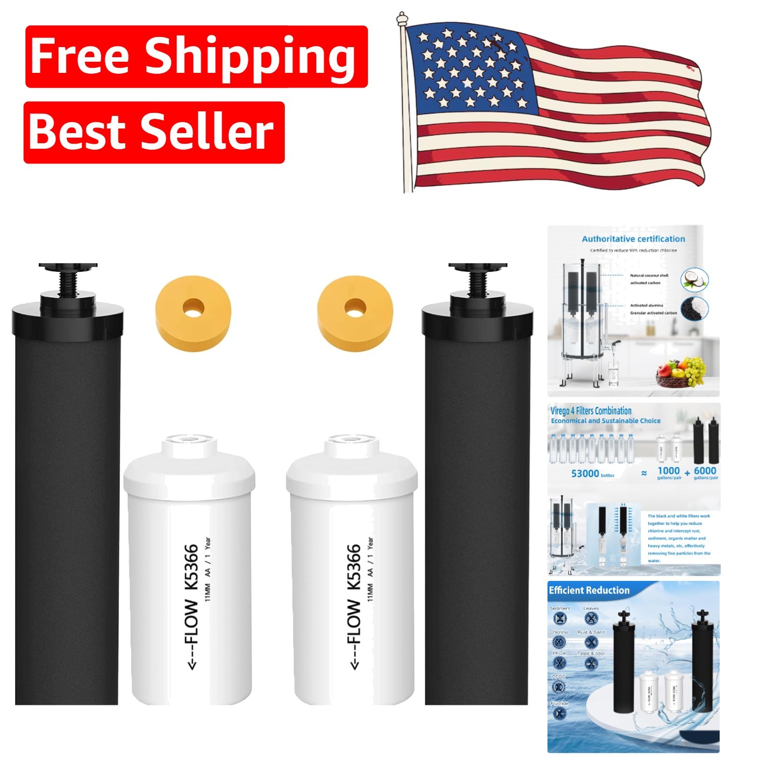 Combo Pack of 4 Berkey Replacement Filters: BB9-2 & PF-2 Compatible – NSF Cer…