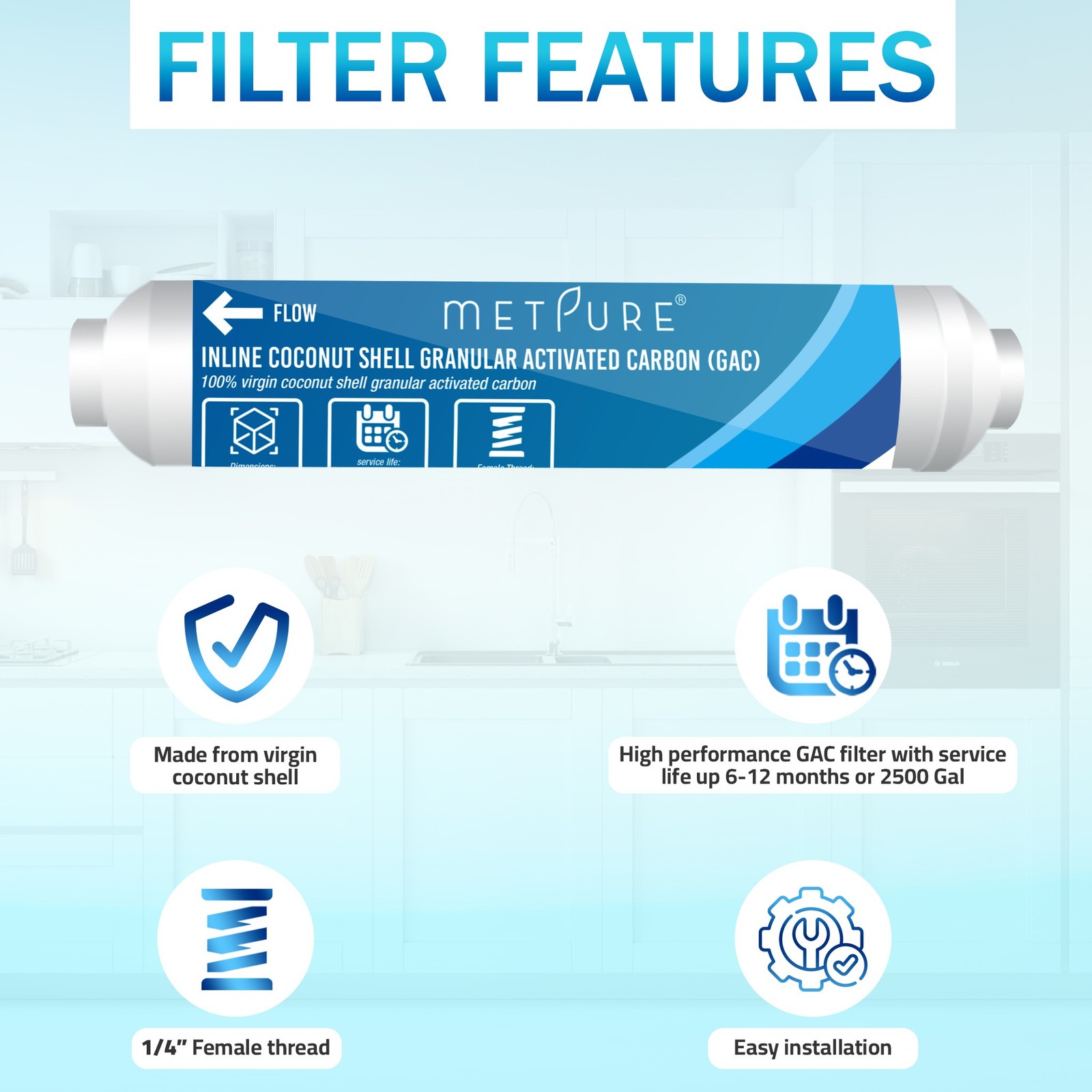 1-25 Pack 2″ x 10″ Carbon Post GAC Inline Water Filter, 1/4″ FIP