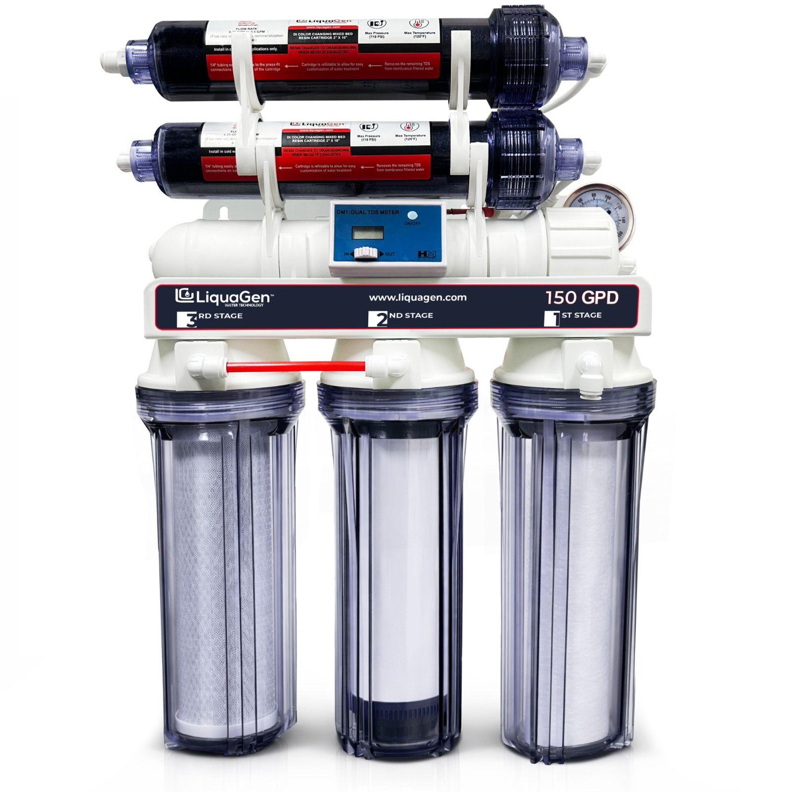 LiquaGen 6 Stage Deluxe 150 GPD RO/DI System with TDS & Gauge