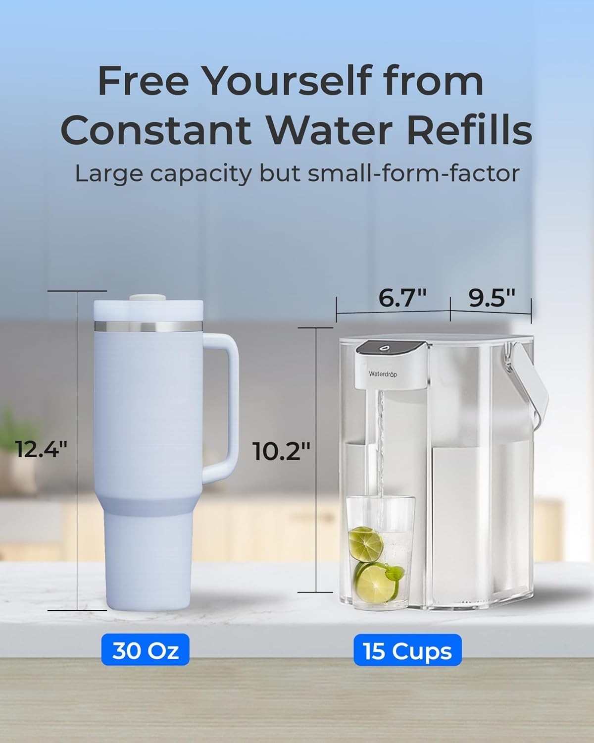 Waterdrop 98% Chloramine Reduction Electric Water Filter Pitcher, with 1 Filter