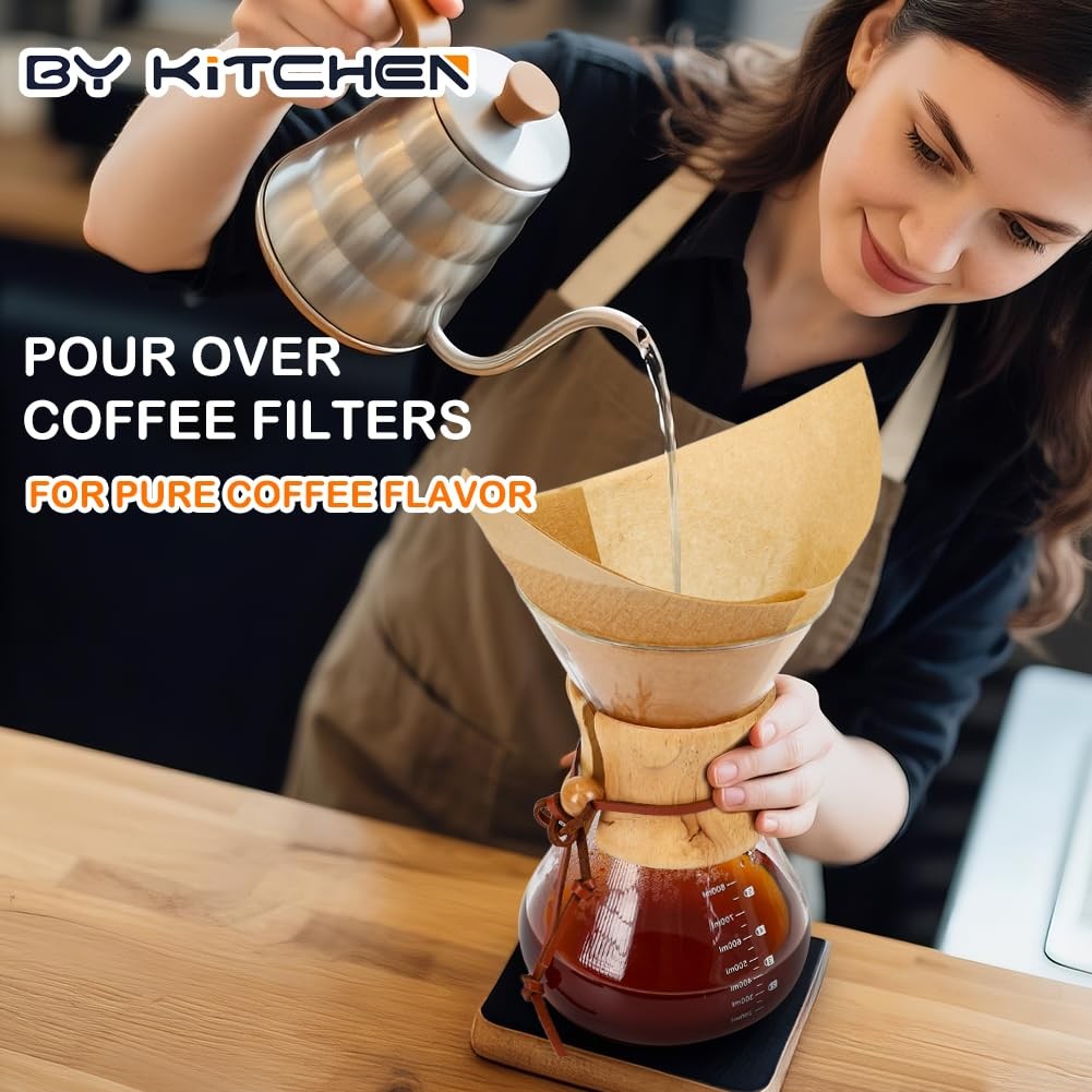 BYKITCHEN Pre-folded Pour Over Coffee Filter, Natural 50pcs-8inch,