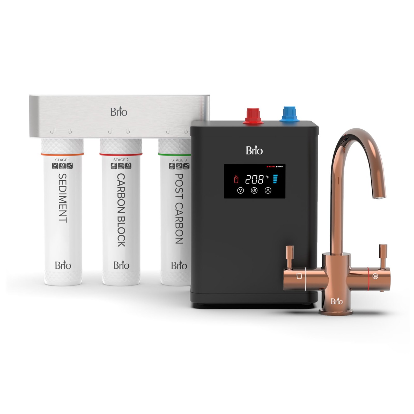 3-Stage Digital Instant Hot Water Dispenser System Dual Flow Faucet in Rose Gold