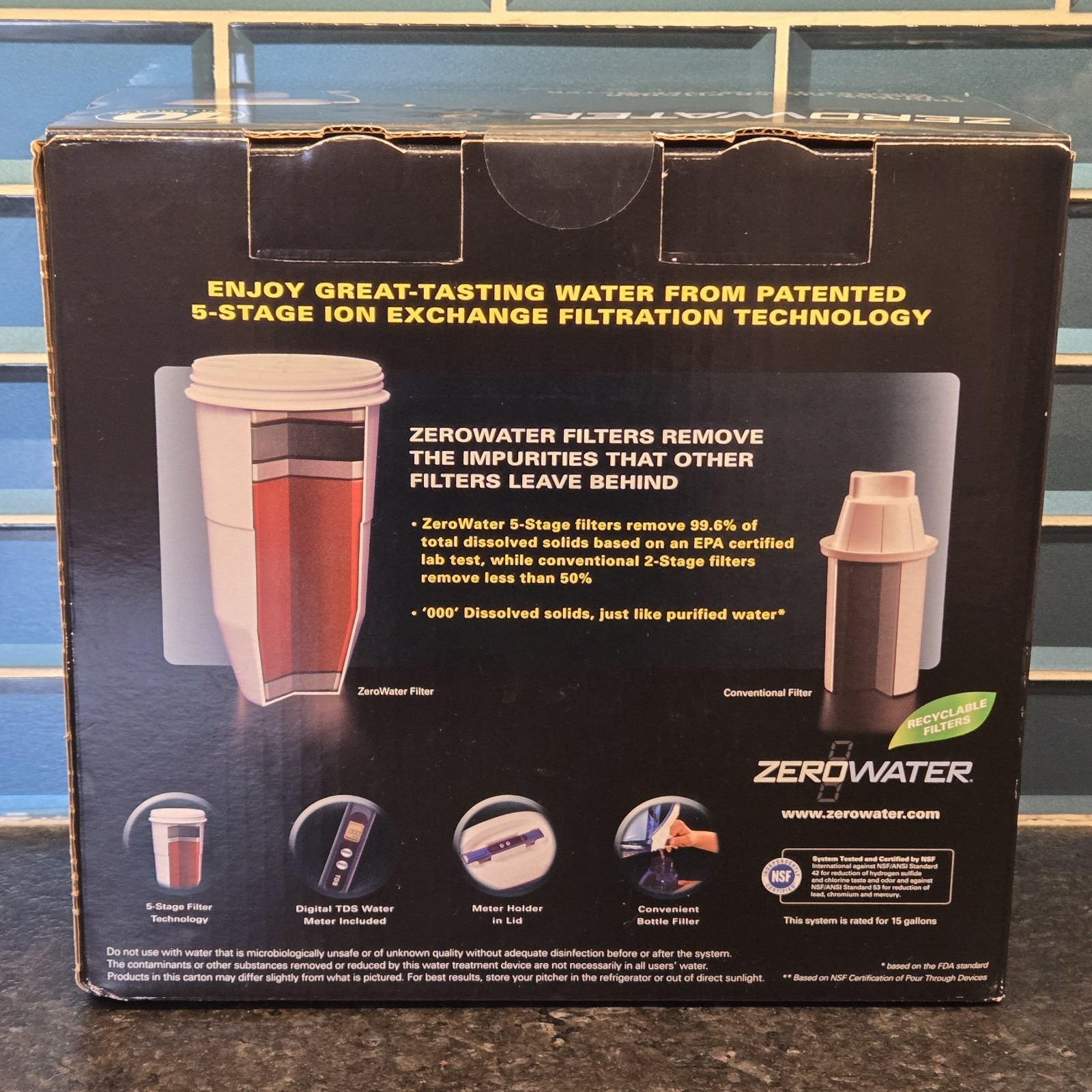 ZeroWater 10 Cup 5 Stage Water Filtration Pitcher Dispenser Water Meter & Filter