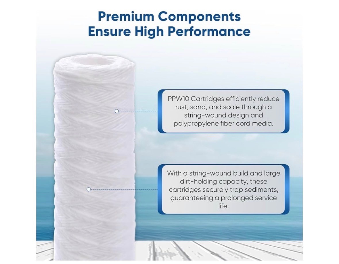 4 PACK PUREPLUS 5 Micron 10″x2.5″ Whole House String Wound Sediment Filter PPW10